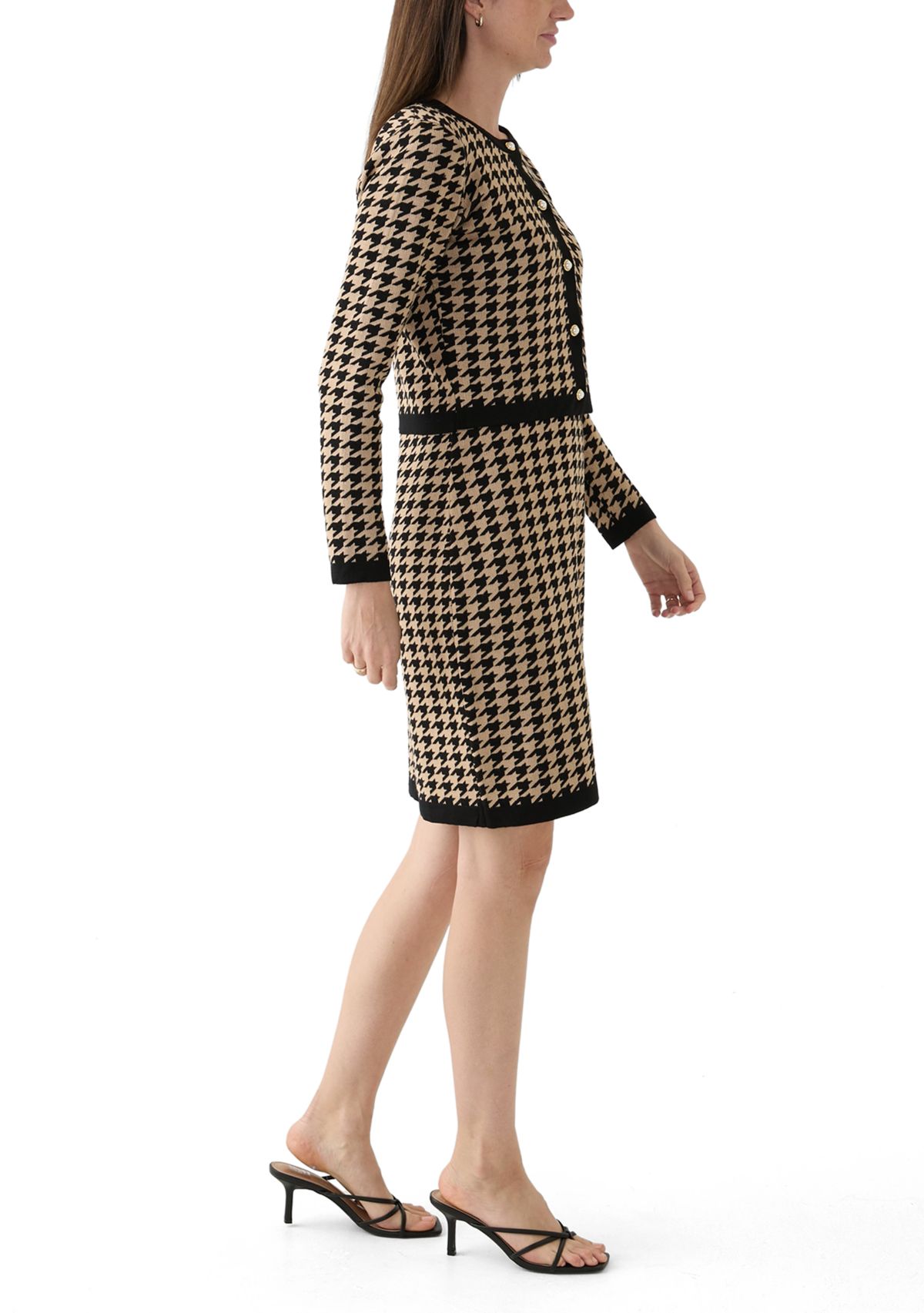 Womens Long Sleeve Crew Neck Printed Jacket with Sheath Dress