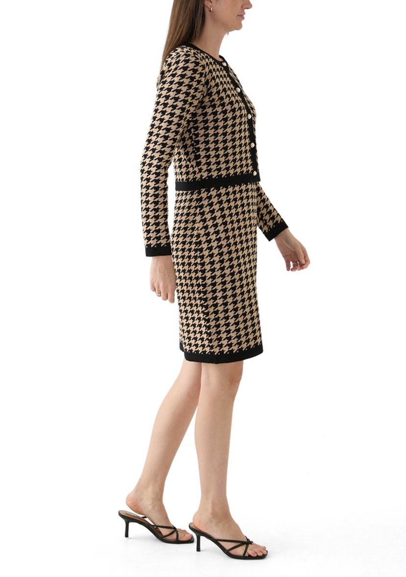 Womens Long Sleeve Crew Neck Printed Jacket with Sheath Dress