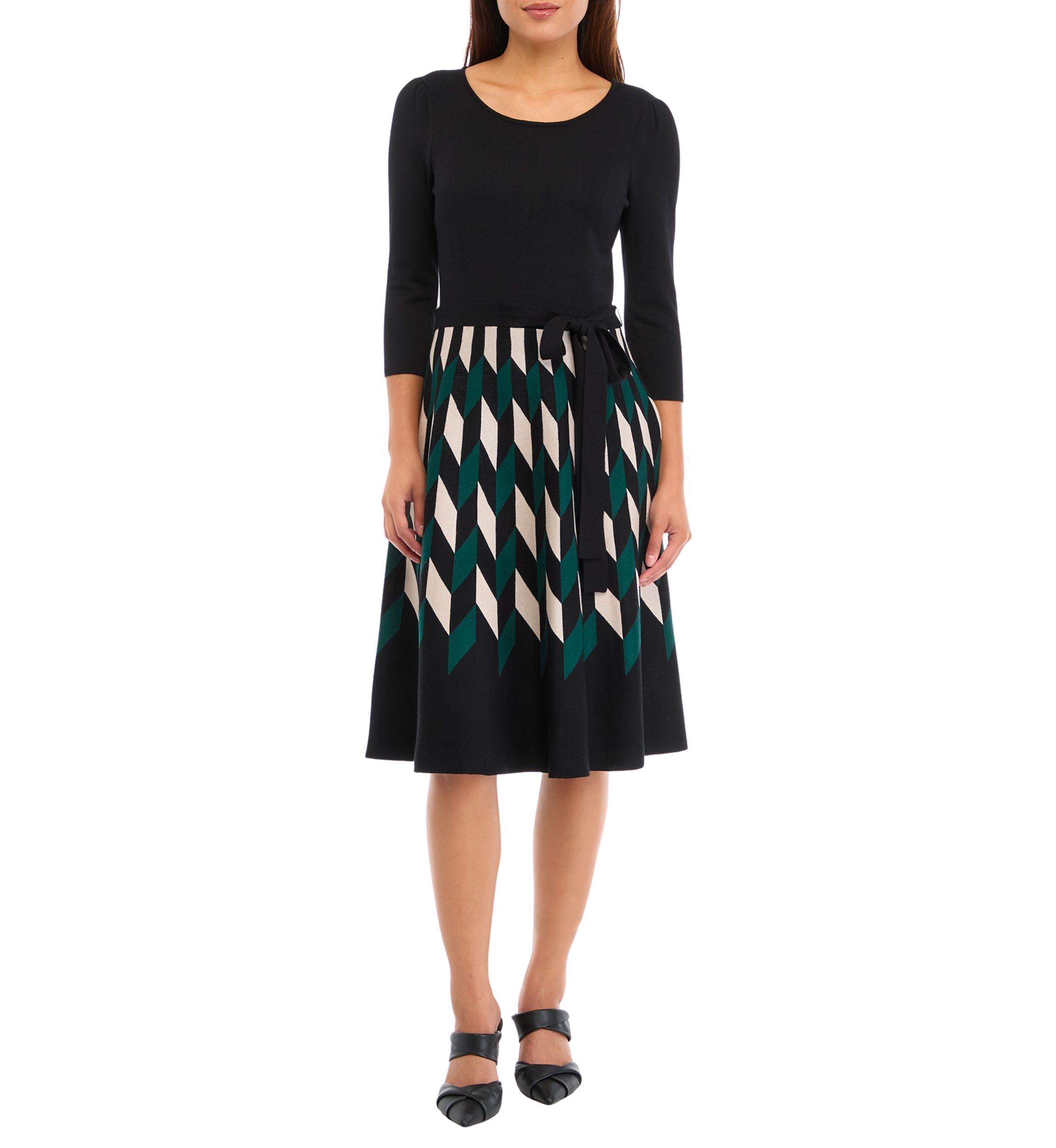 Womens 3/4 Sleeve Printed Skirt Dress