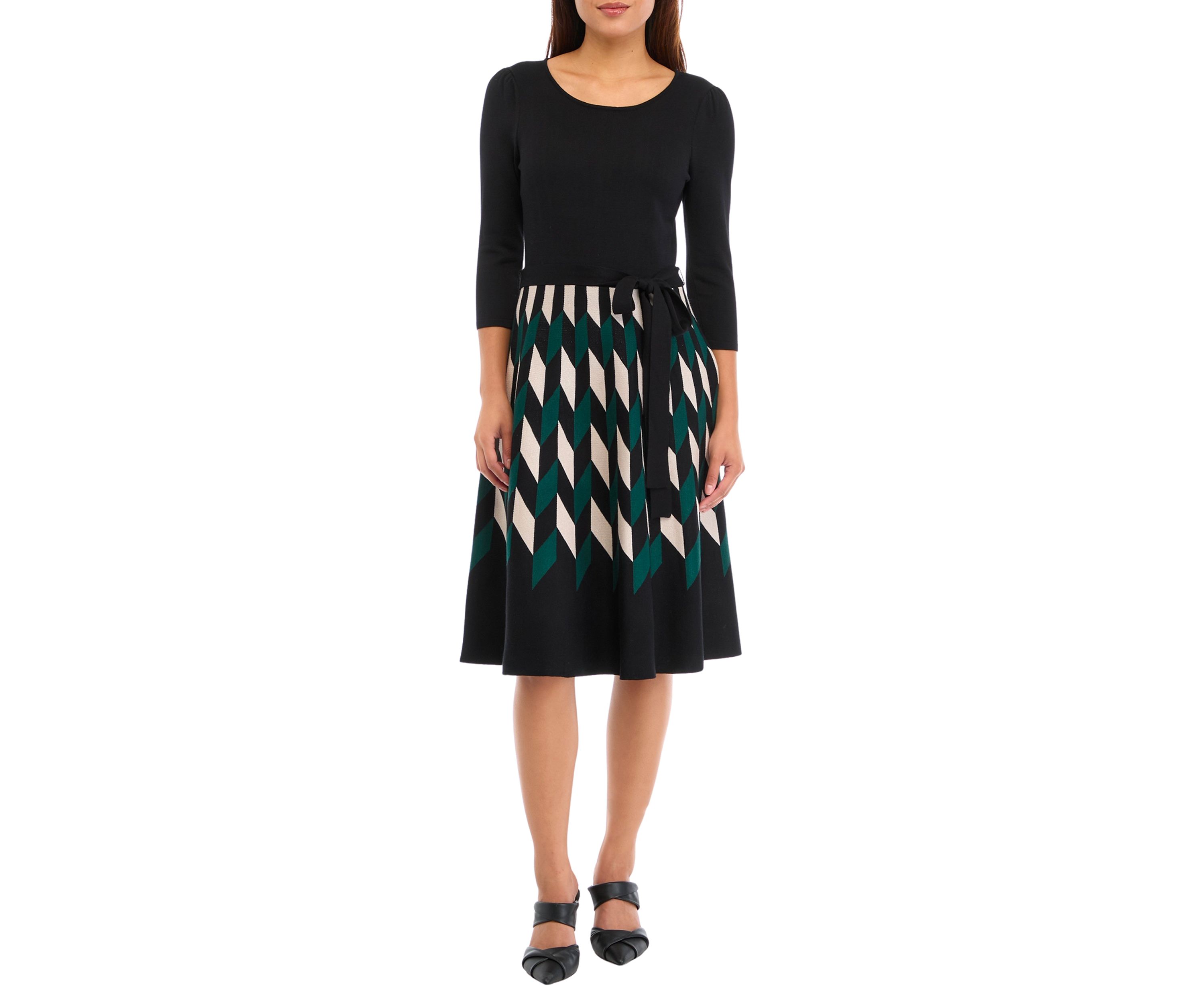 Womens 3/4 Sleeve Printed Skirt Dress
