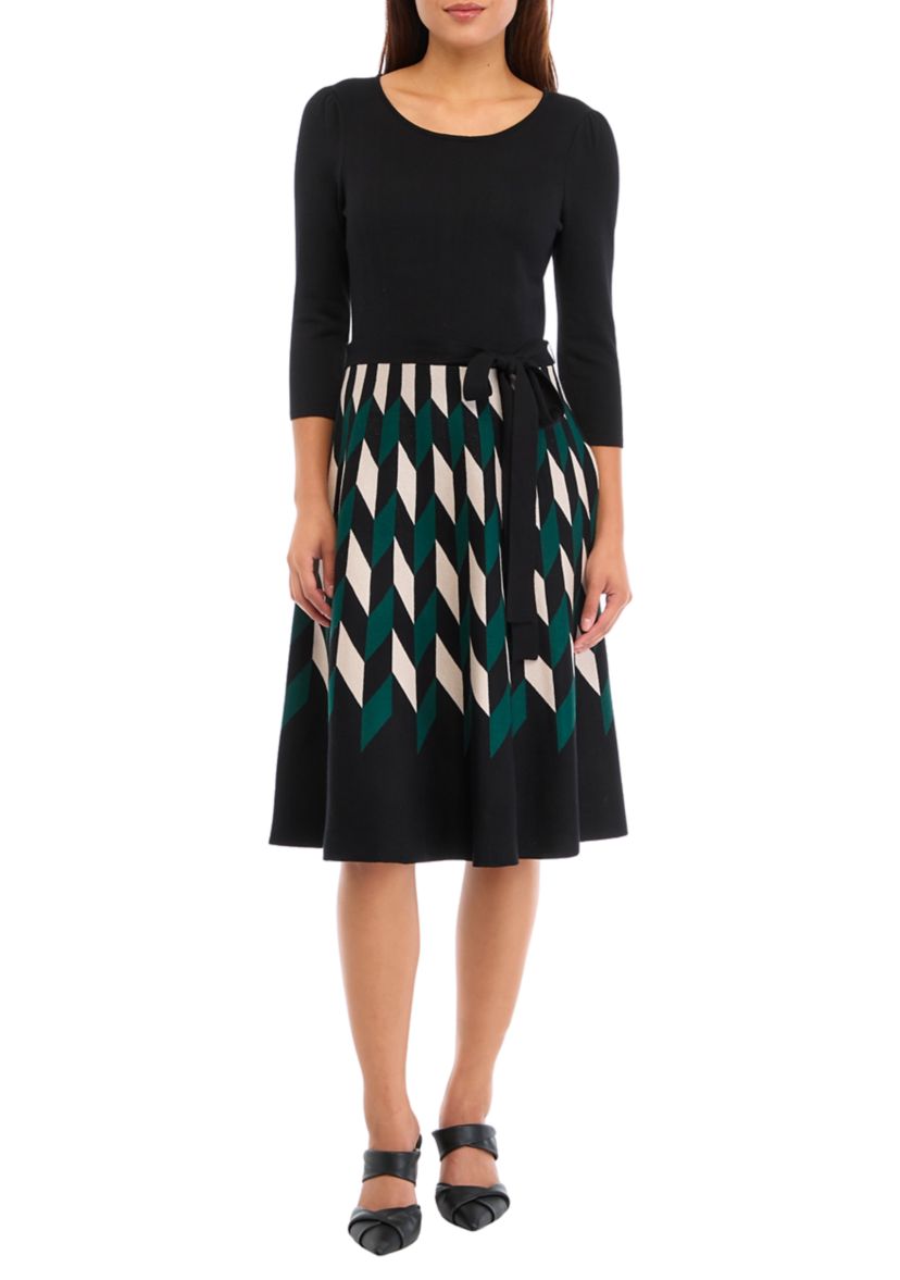 Womens 3/4 Sleeve Printed Skirt Dress