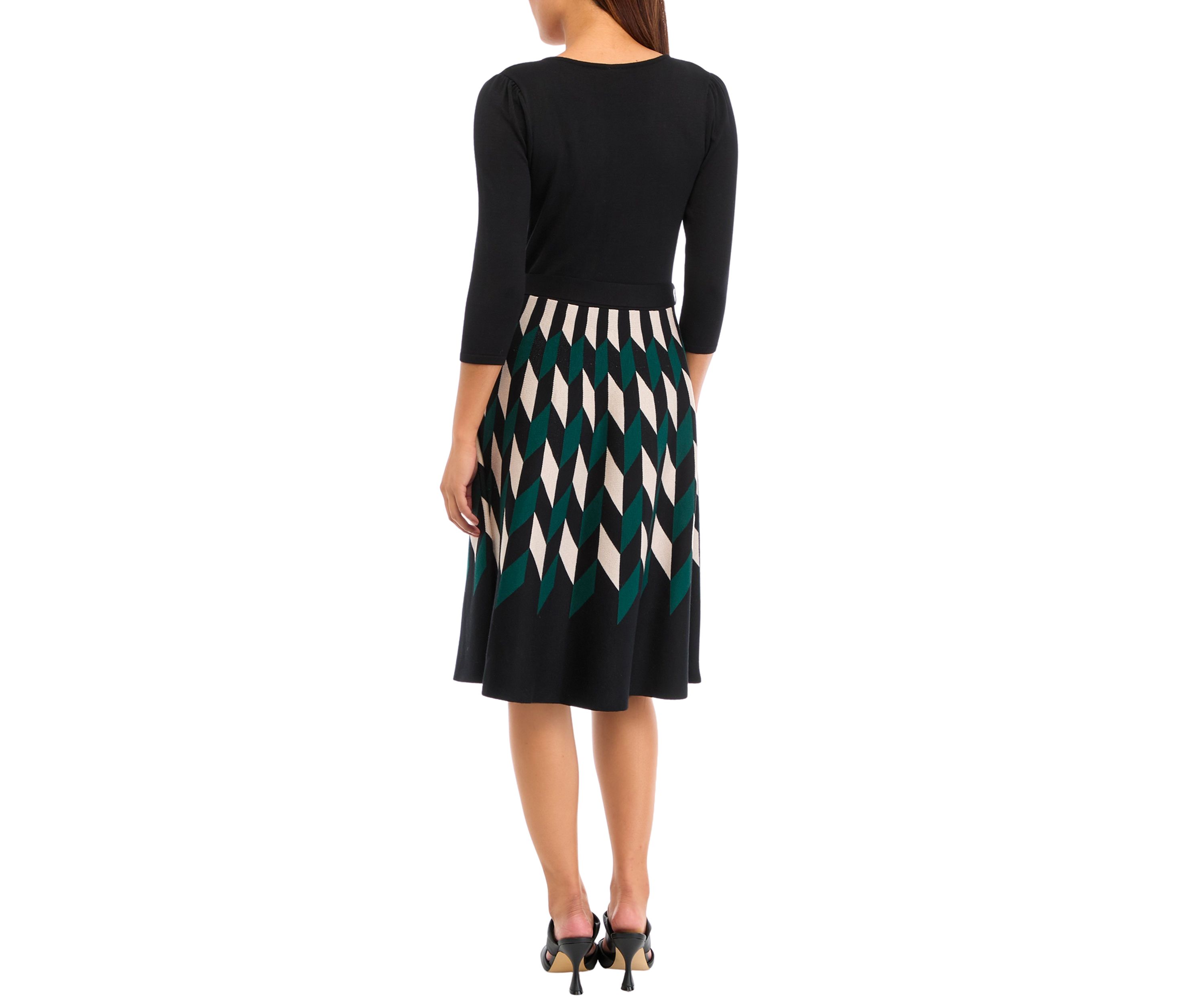 Womens 3/4 Sleeve Printed Skirt Dress