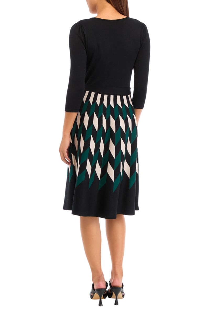 Womens 3/4 Sleeve Printed Skirt Dress