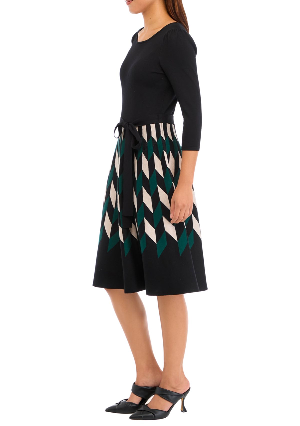 Womens 3/4 Sleeve Printed Skirt Dress