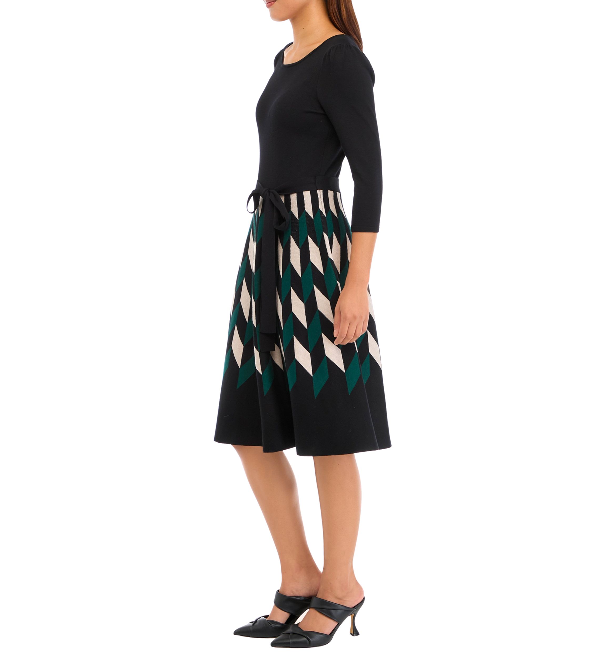 Womens 3/4 Sleeve Printed Skirt Dress