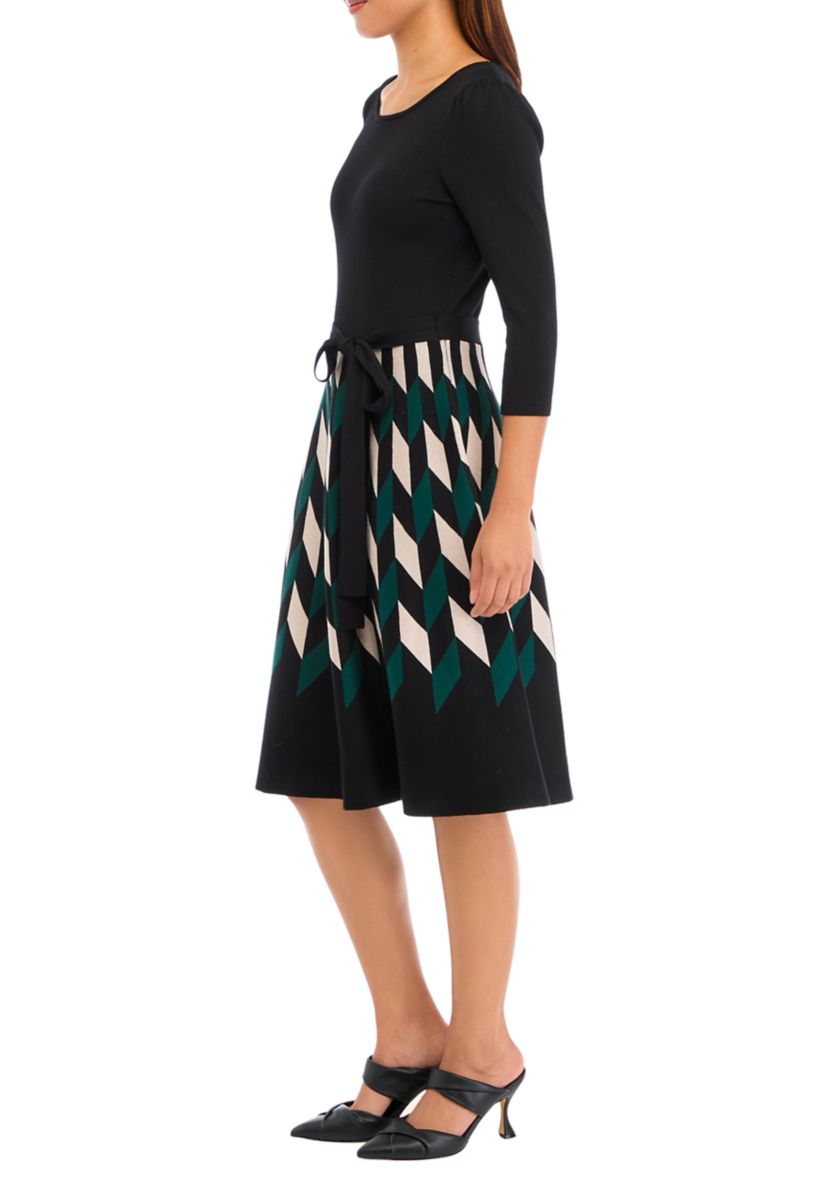 Womens 3/4 Sleeve Printed Skirt Dress