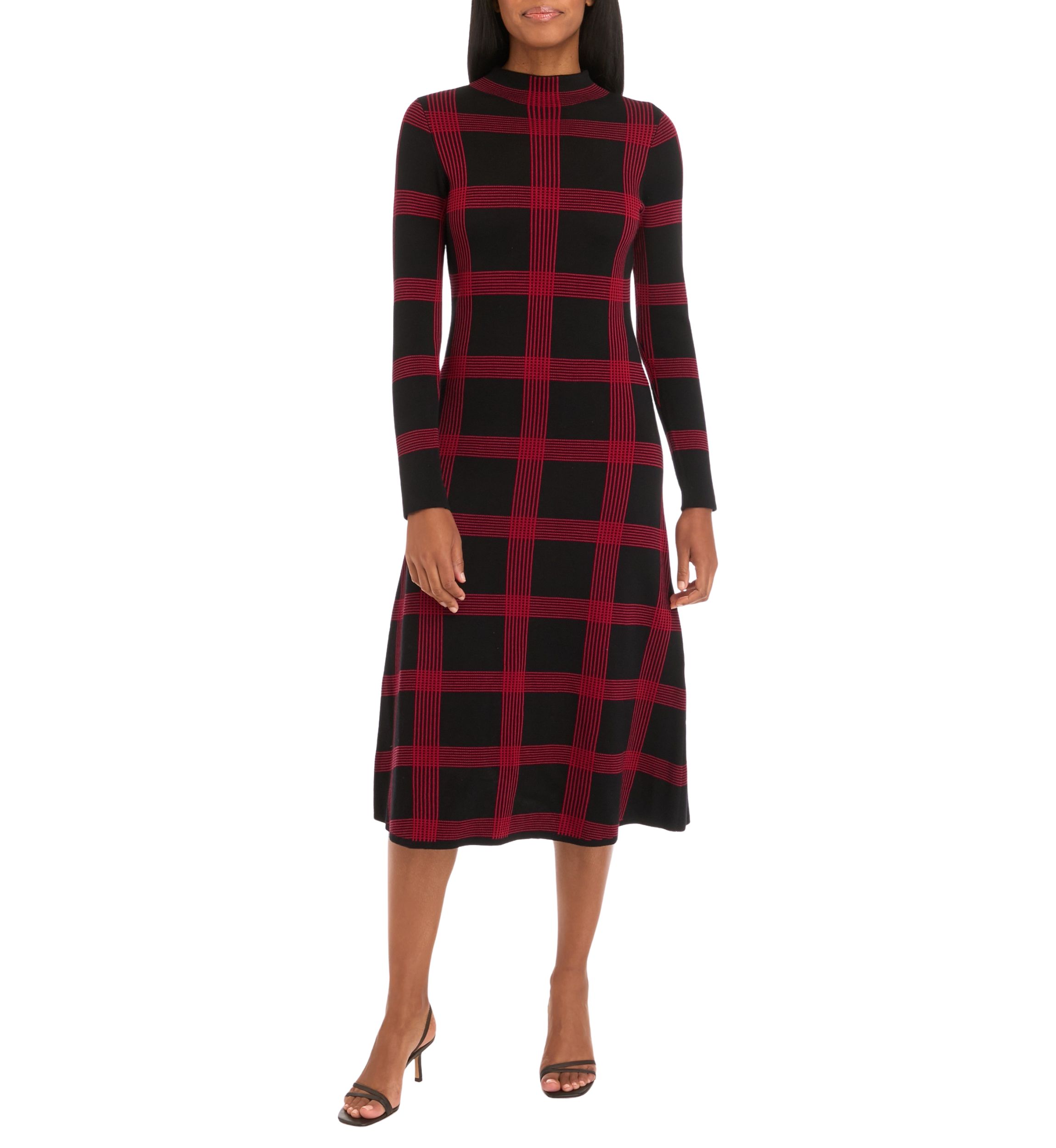 Womens Long Sleeve Printed Knit Fit and Flare Dress