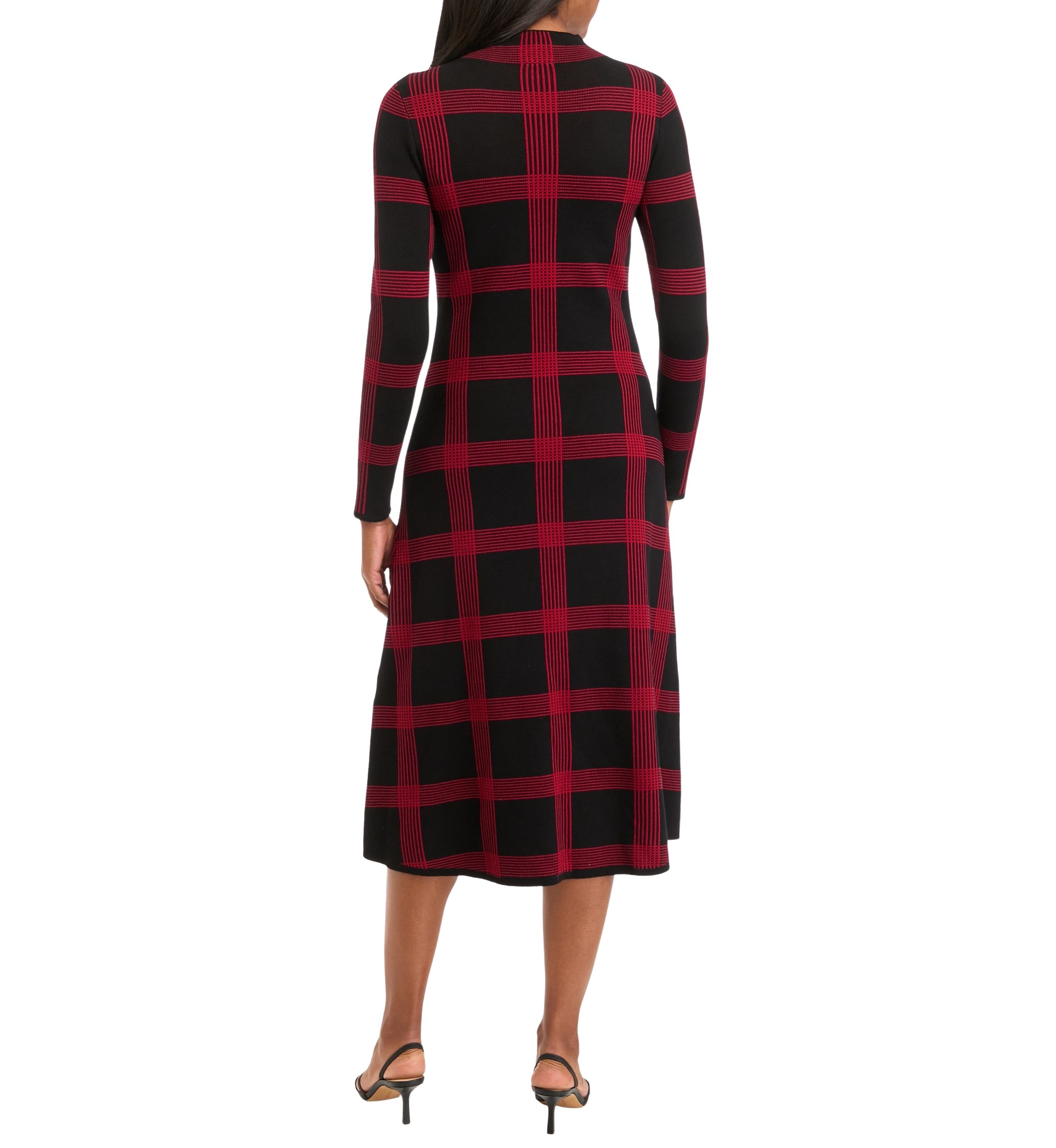 Womens Long Sleeve Printed Knit Fit and Flare Dress