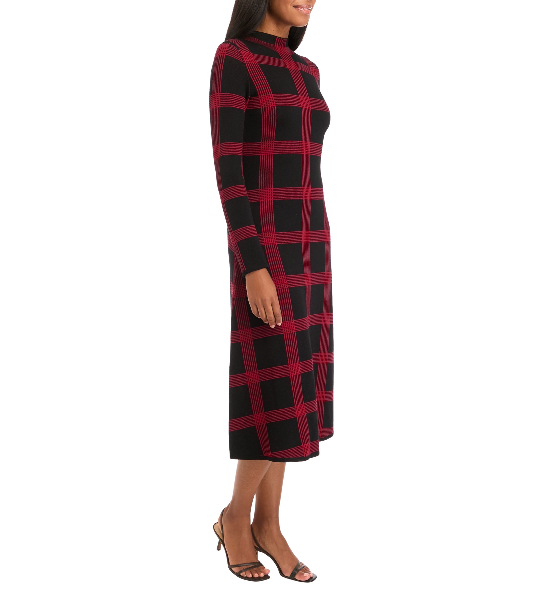 Womens Long Sleeve Printed Knit Fit and Flare Dress
