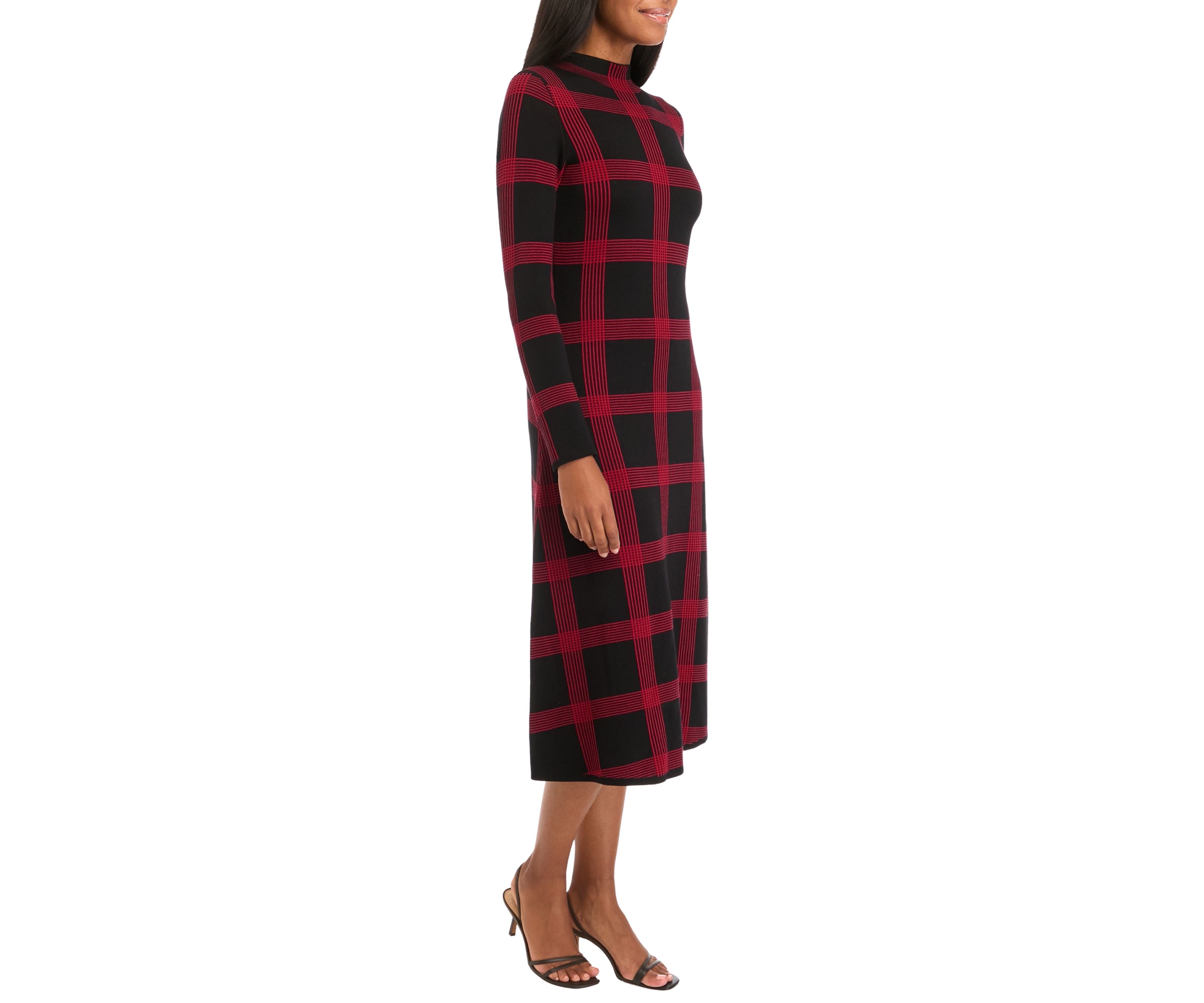 Womens Long Sleeve Printed Knit Fit and Flare Dress