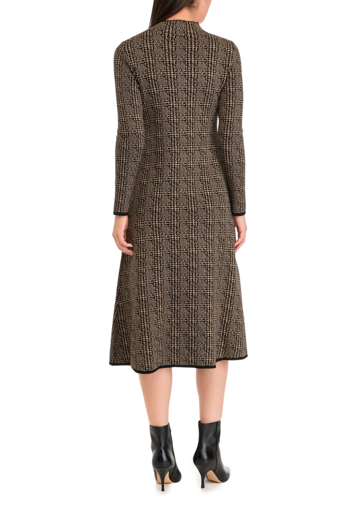 Womens Long Sleeve Mock Neck Solid Knit Fit and Flare Dress