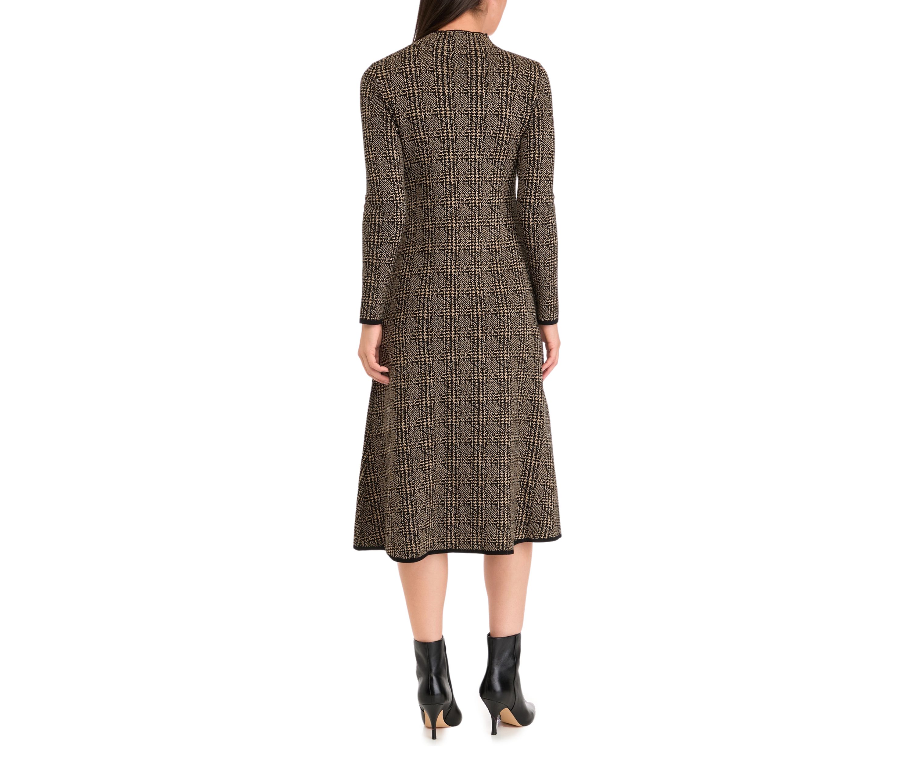 Womens Long Sleeve Mock Neck Solid Knit Fit and Flare Dress