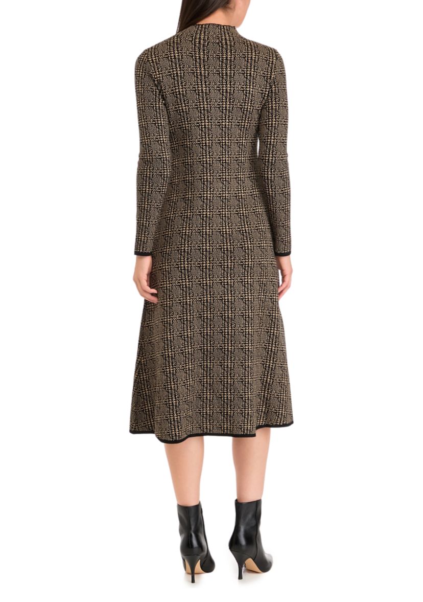 Womens Long Sleeve Mock Neck Solid Knit Fit and Flare Dress