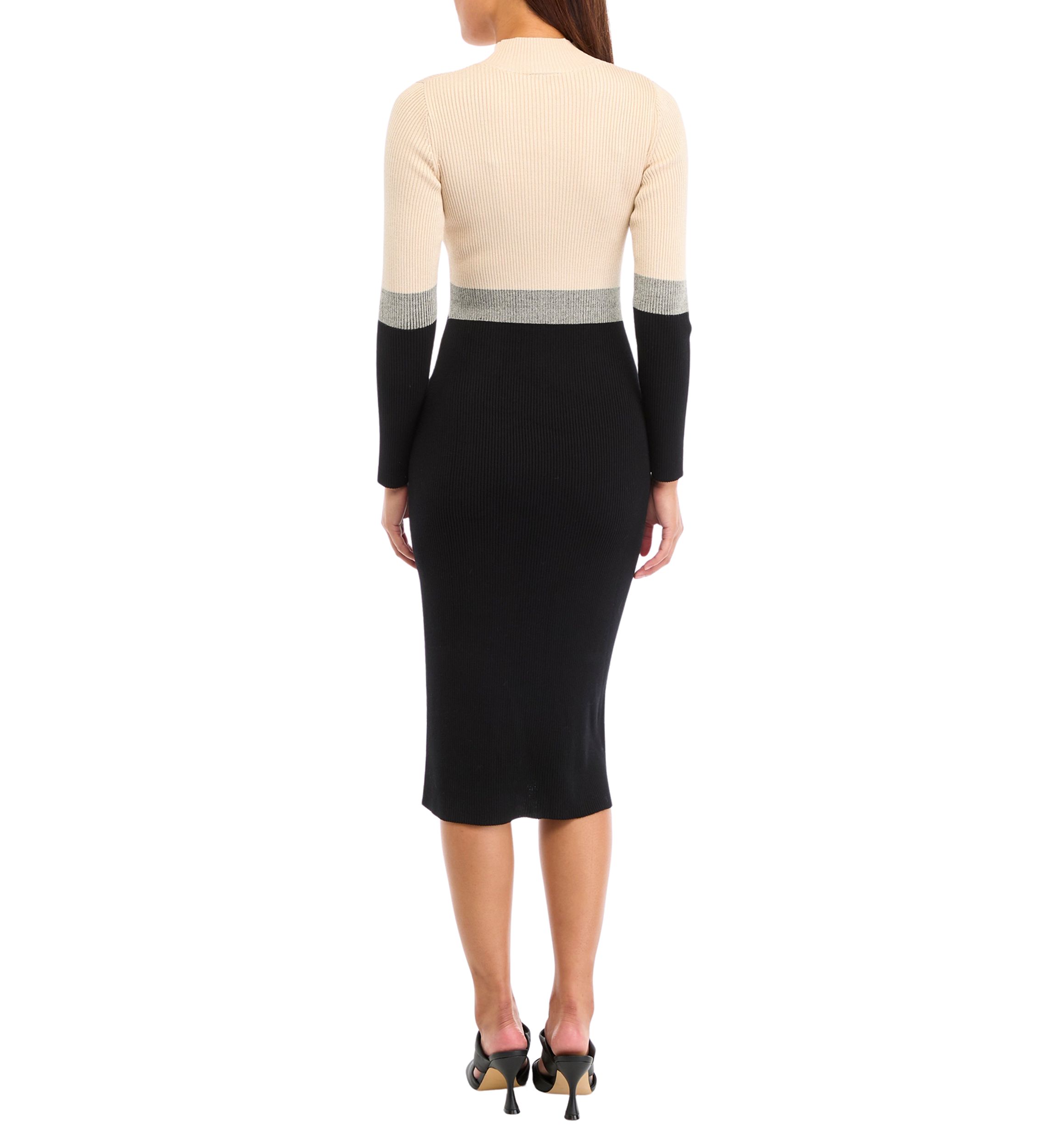 Womens Long Sleeve Mock Neck Color Block Sheath Dresas