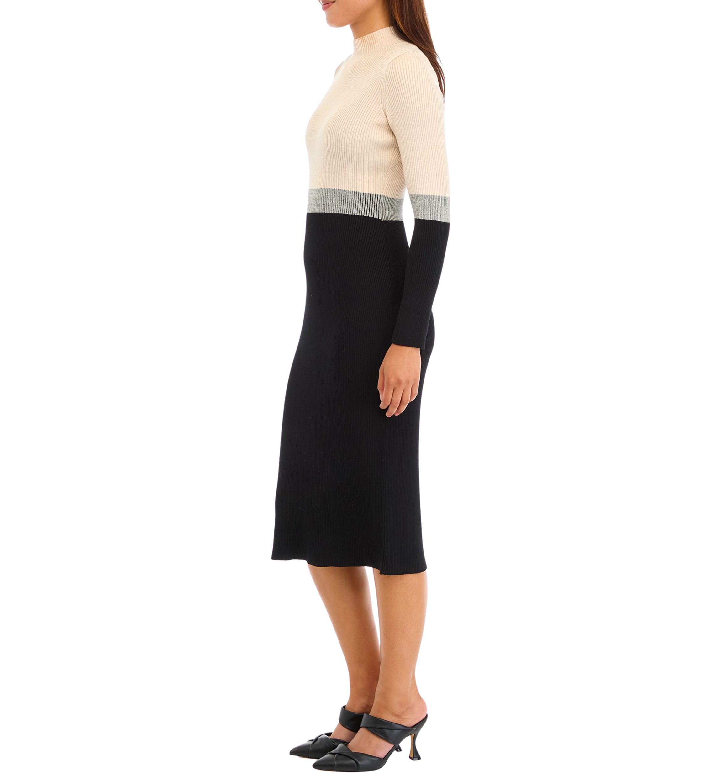 Womens Long Sleeve Mock Neck Color Block Sheath Dresas