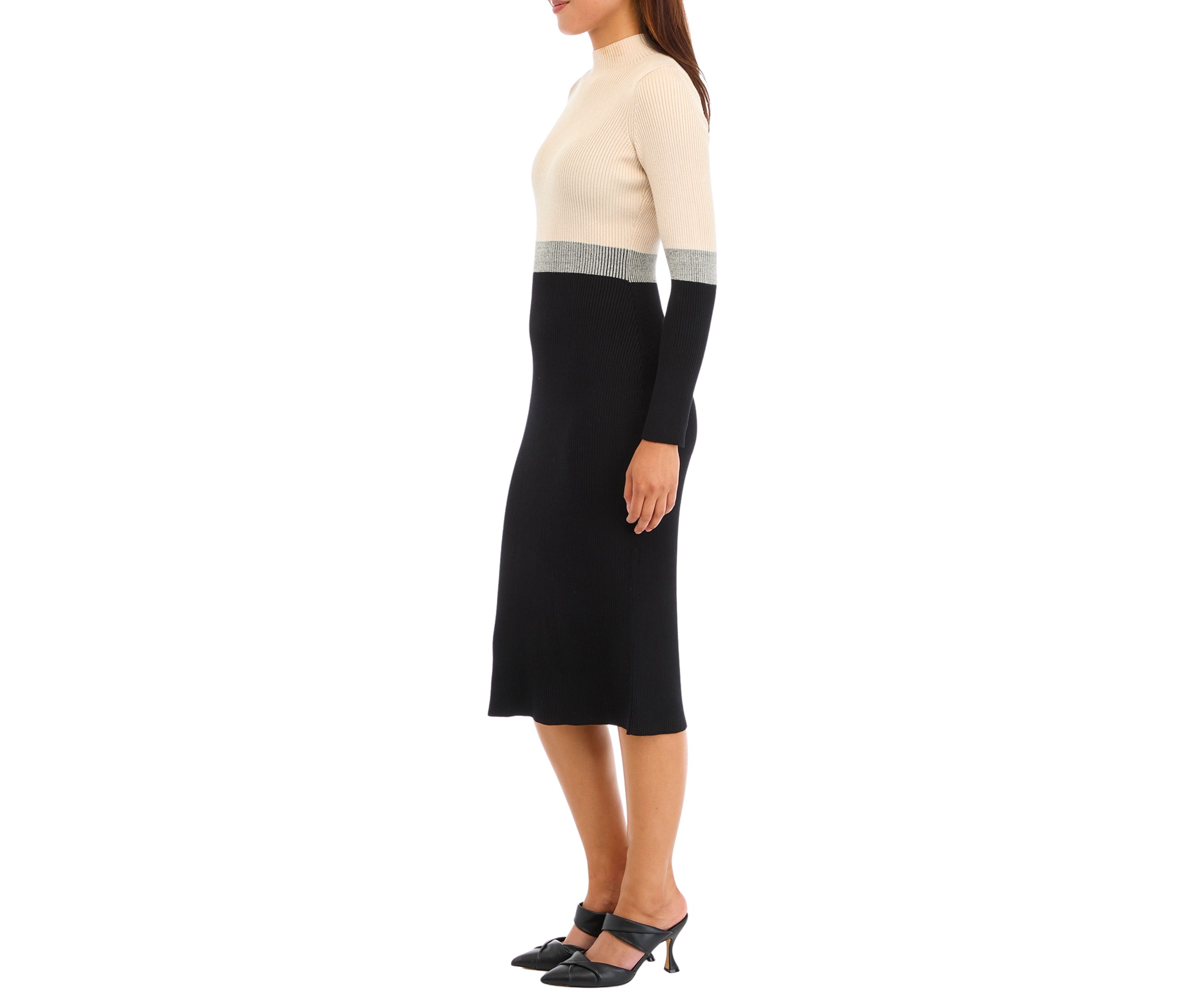 Womens Long Sleeve Mock Neck Color Block Sheath Dresas