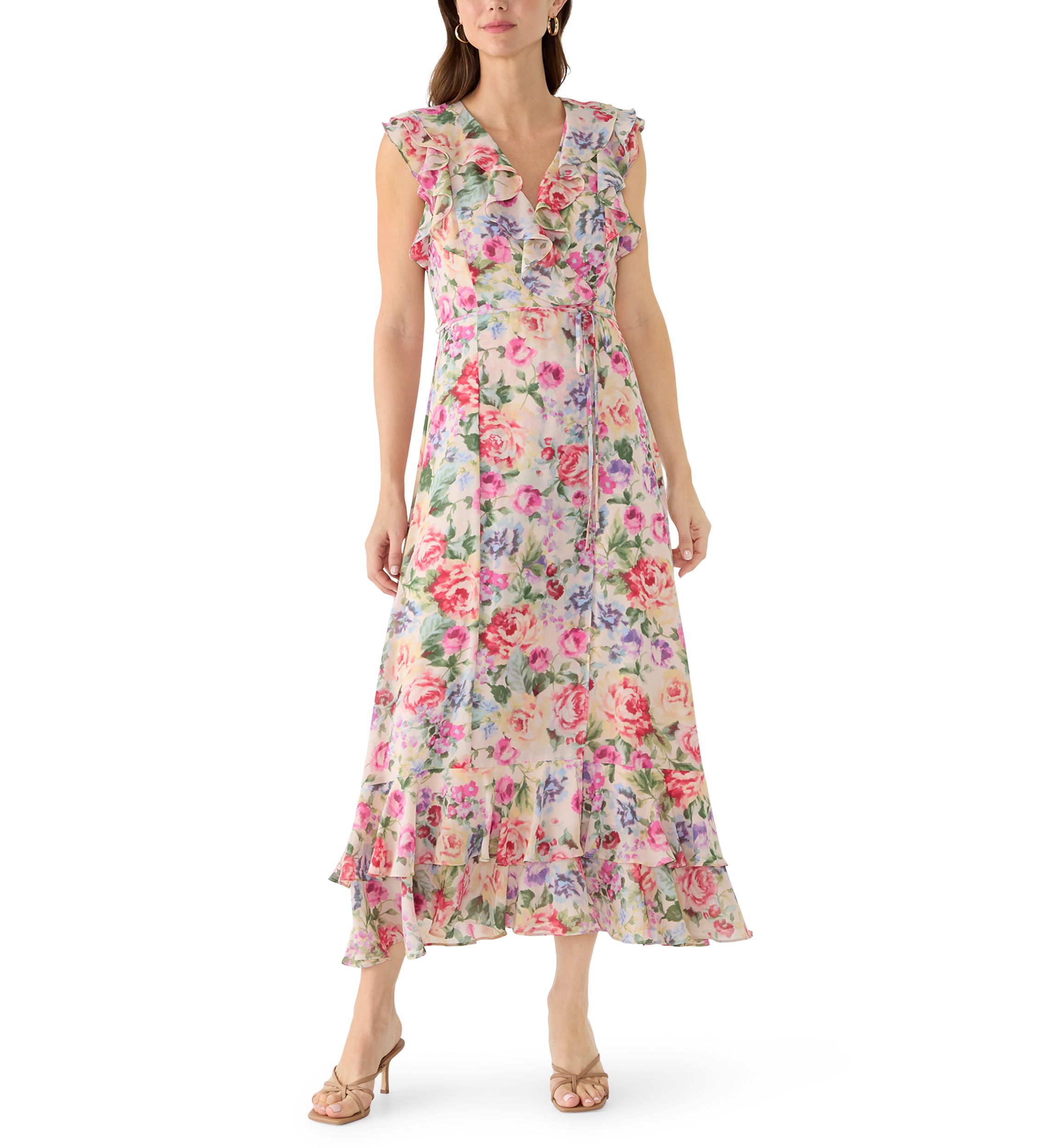 belk pink floral dress Vince Camuto Women's Tie Waist Tropical Floral Dress