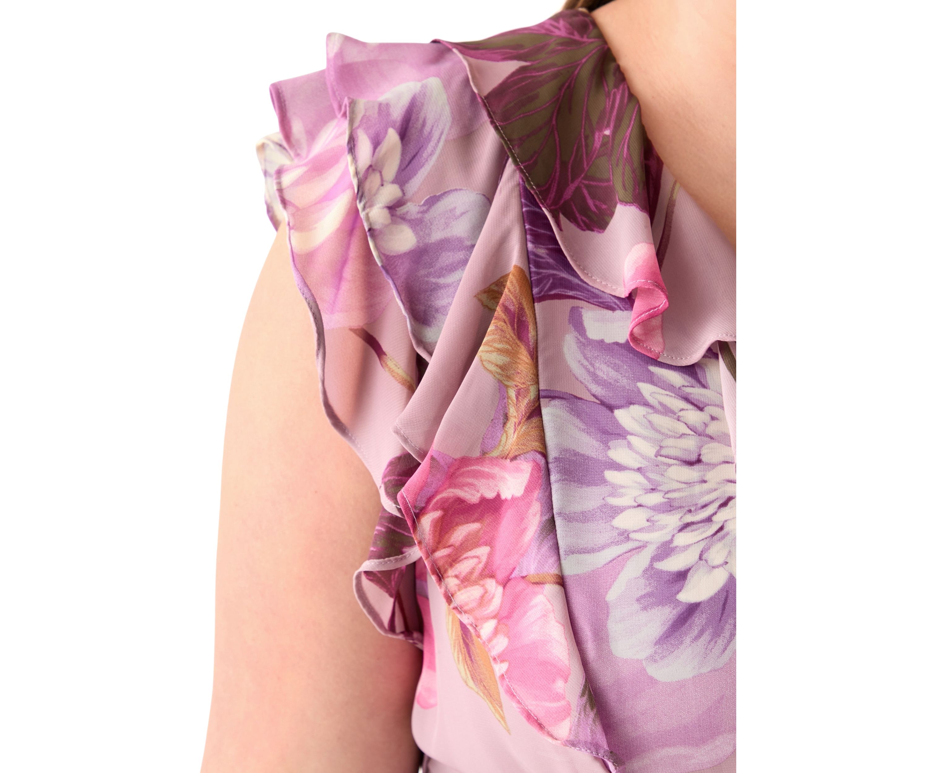 Plus Size Short Sleeve V-Neck Floral Print Chiffon Maxi Dress