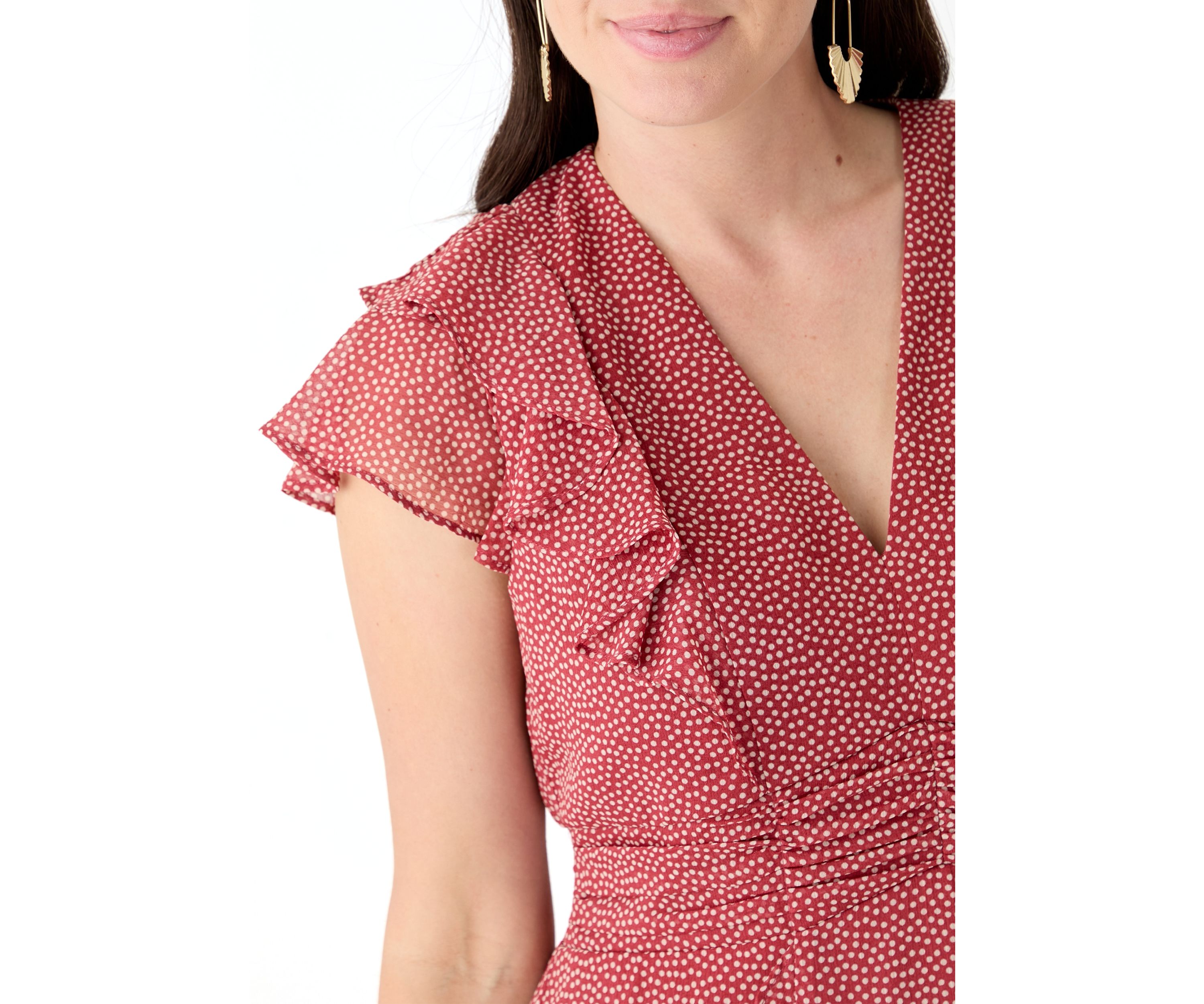 Womens Short Sleeve V-Neck Flutter Sleeve Printed Maxi Dress