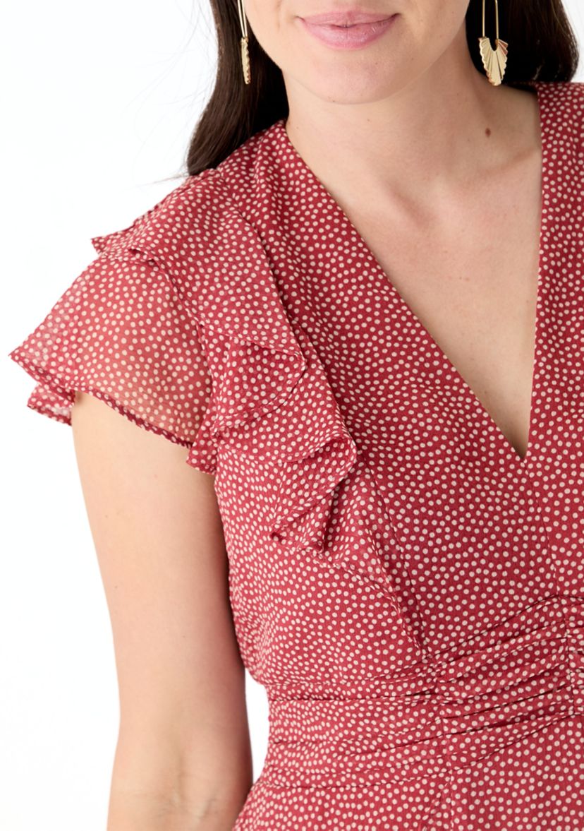 Womens Short Sleeve V-Neck Flutter Sleeve Printed Maxi Dress