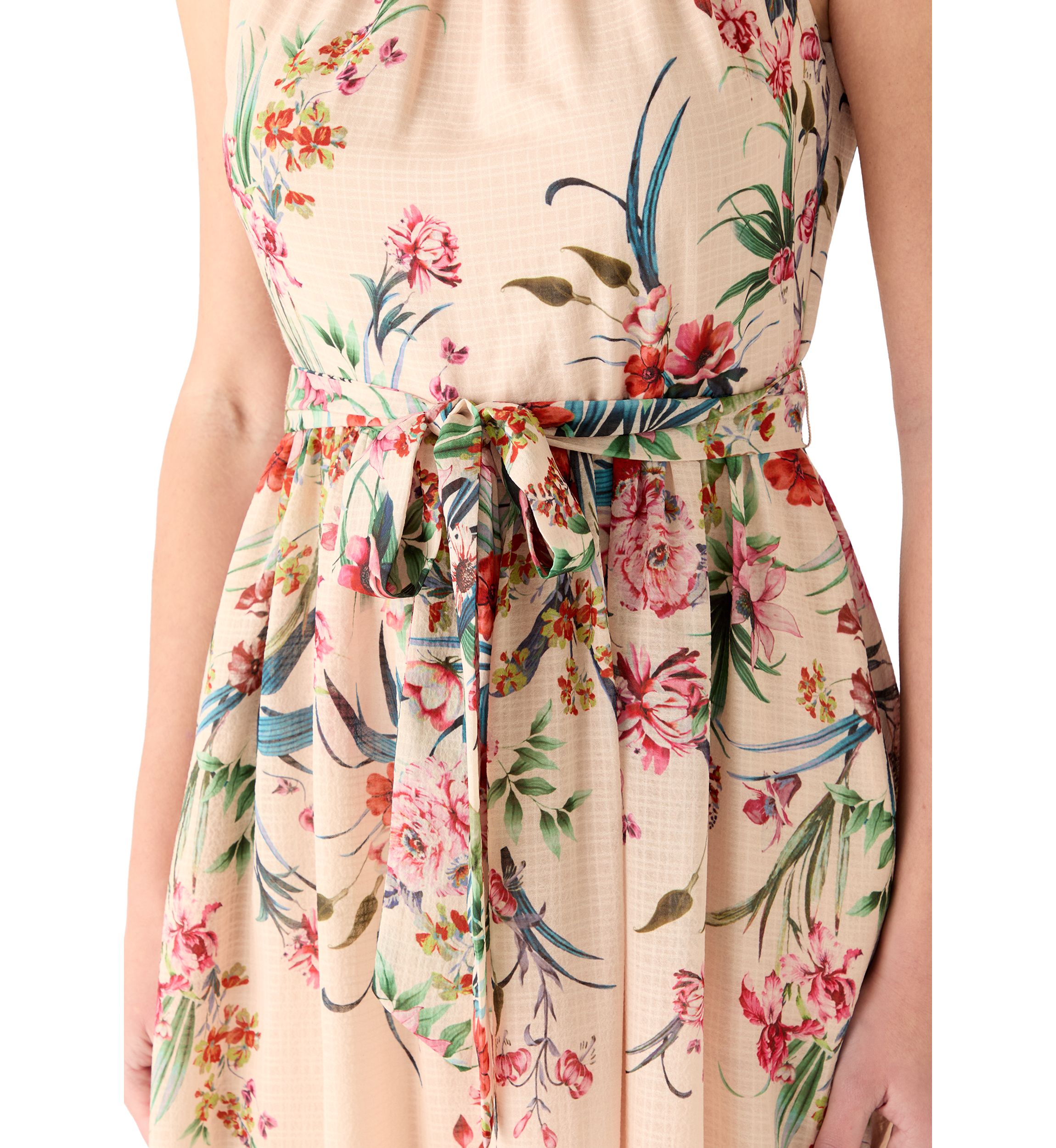 belle badgley mischka floral print halter neck belted midi dress Belle by Badgley Mischka Oversized 3D Floral Rosalee Midi Dress, Womens, 12, Red