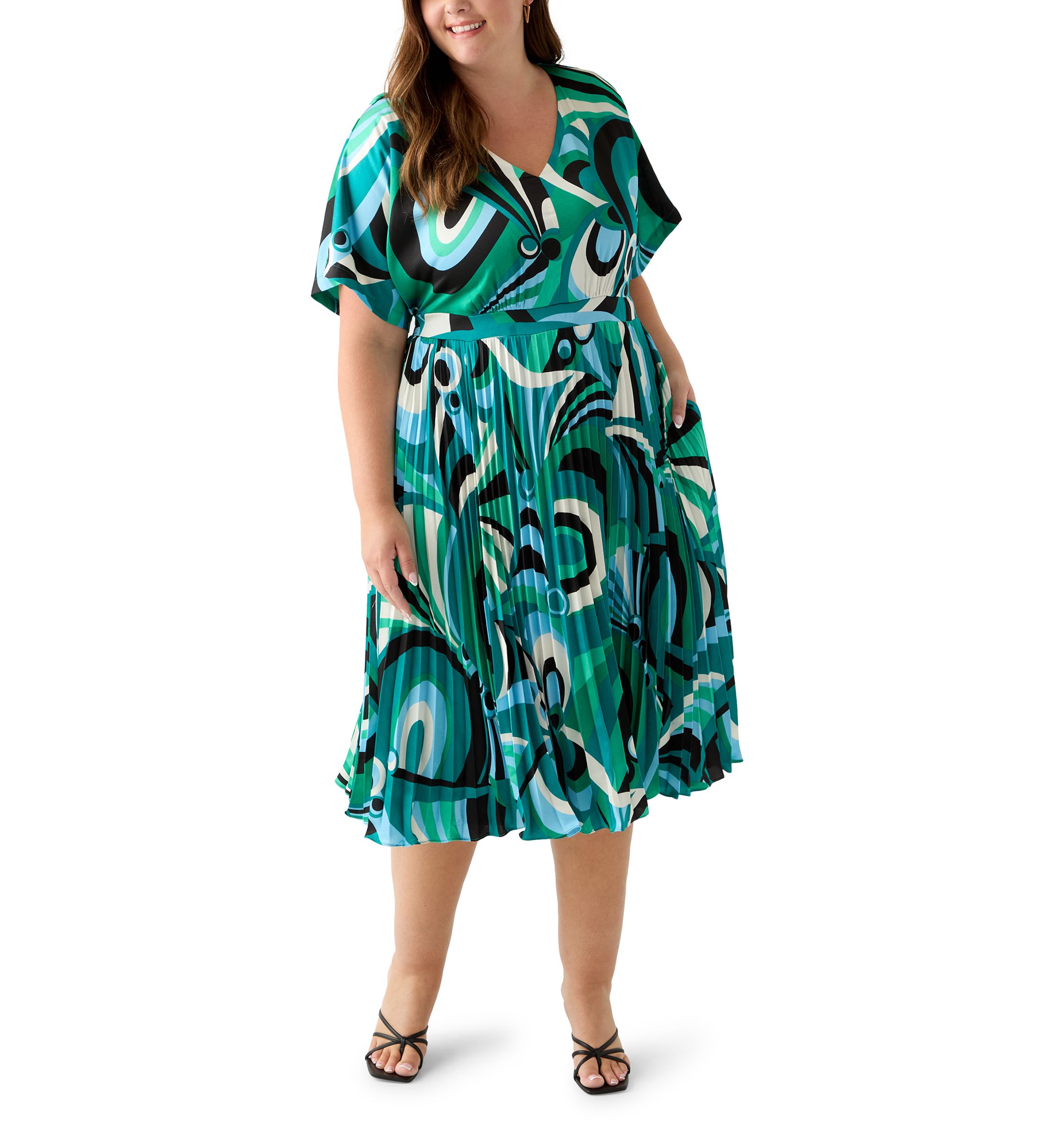 Plus Size V-Neck Abstract Fit and Flare Dress