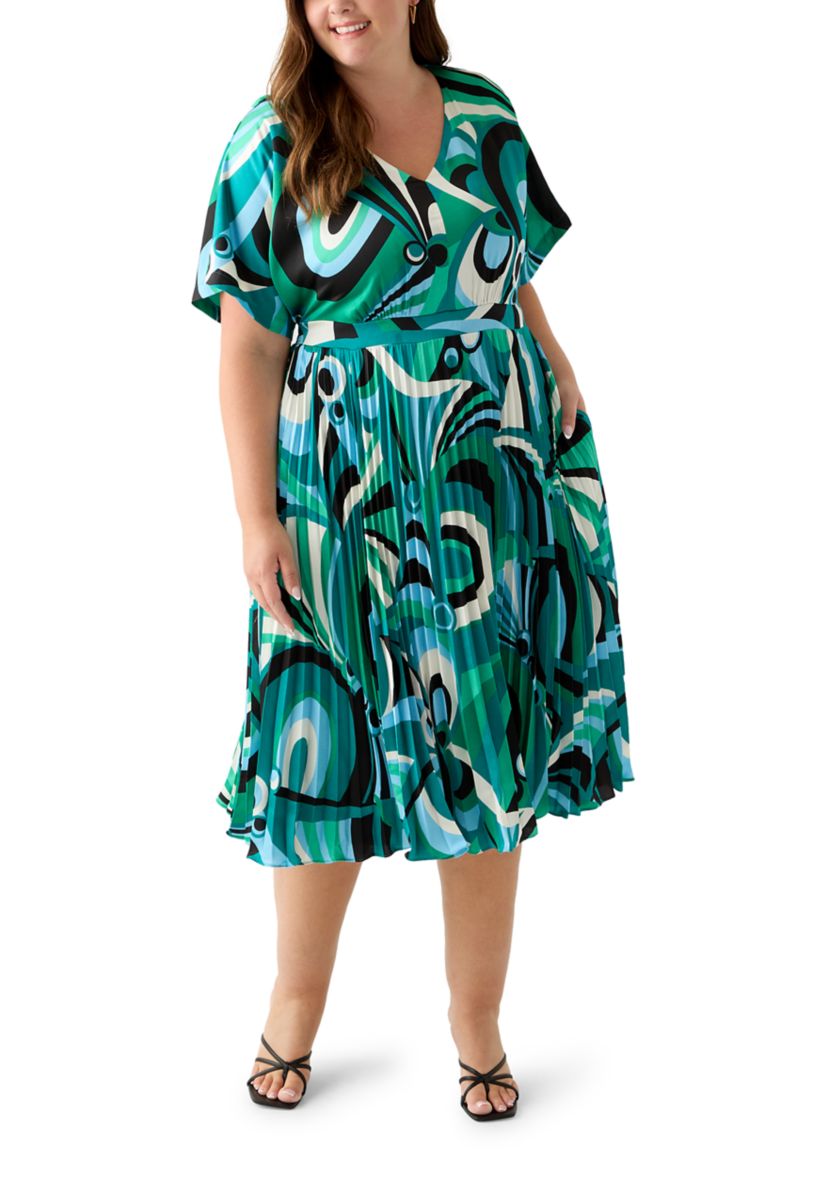 Plus Size V-Neck Abstract Fit and Flare Dress