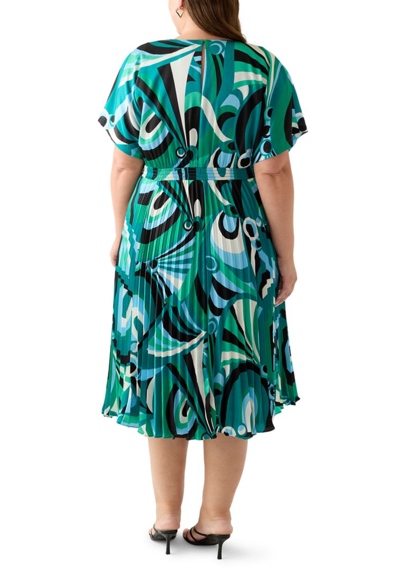 Plus Size V-Neck Abstract Fit and Flare Dress