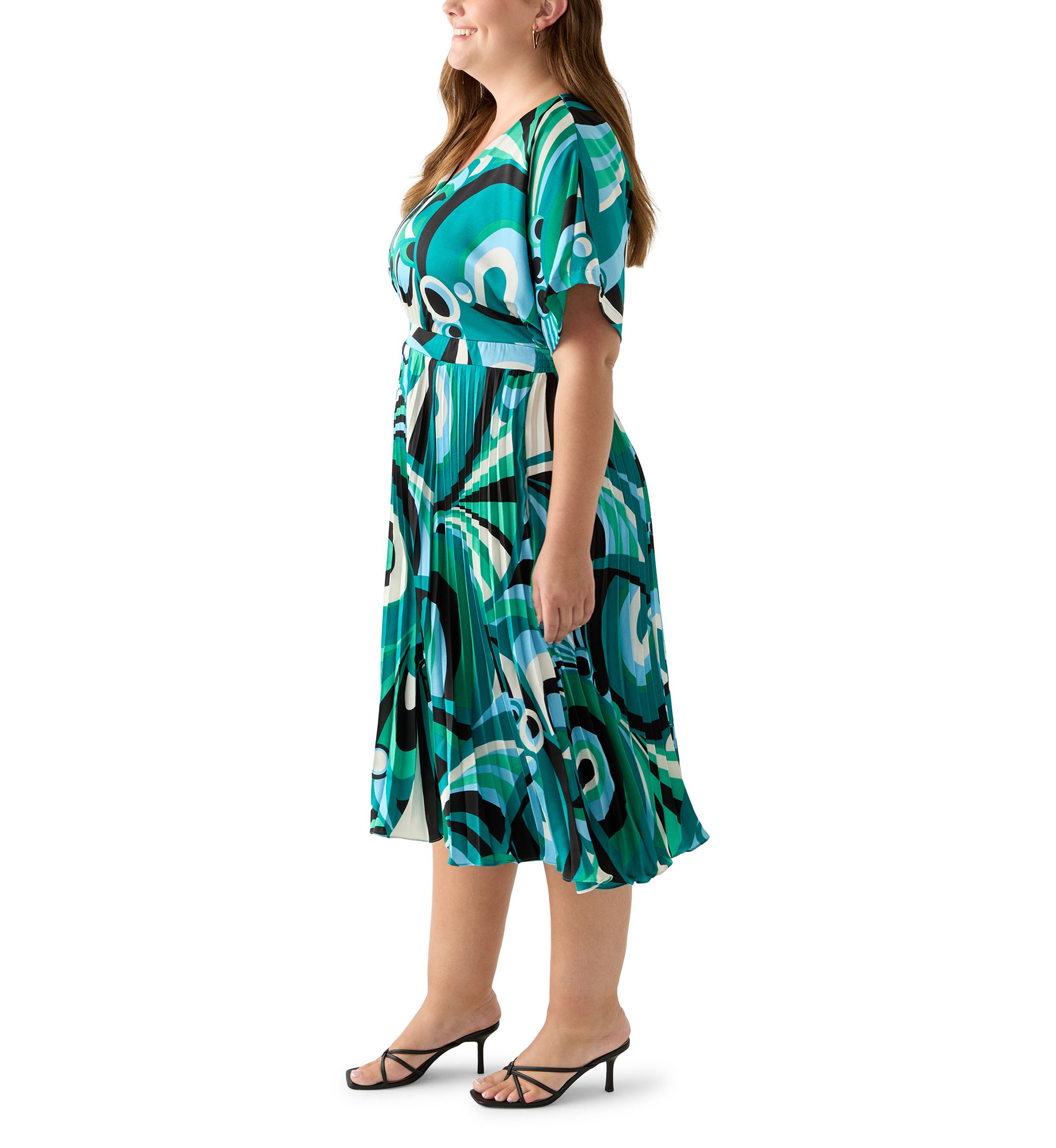 Plus Size V-Neck Abstract Fit and Flare Dress