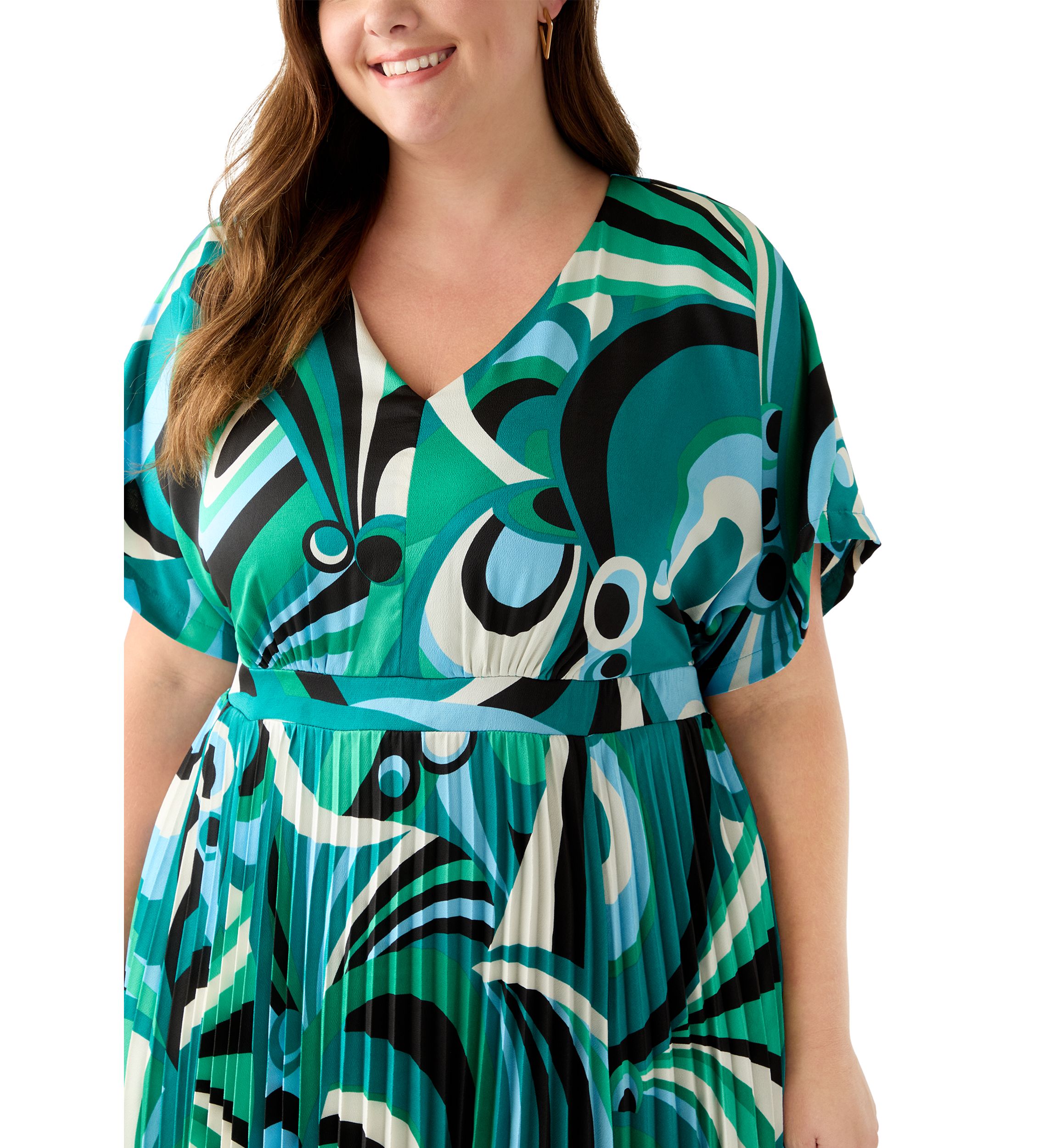 Plus Size V-Neck Abstract Fit and Flare Dress