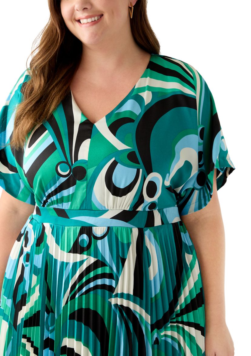 Plus Size V-Neck Abstract Fit and Flare Dress