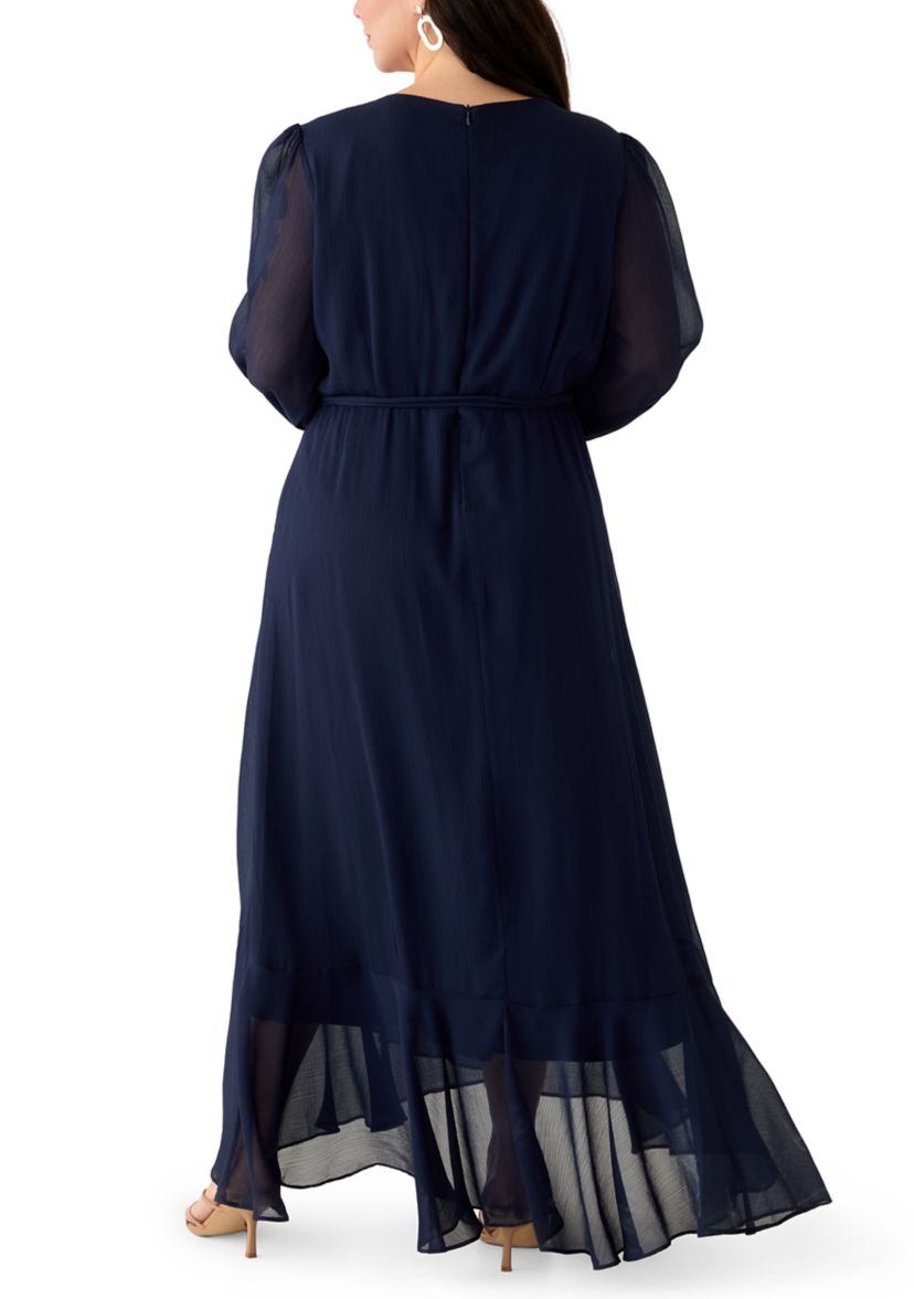 Maison Tara Plus Size 3/4 Blouson Sleeve Chiffon Maxi Dress | Belk