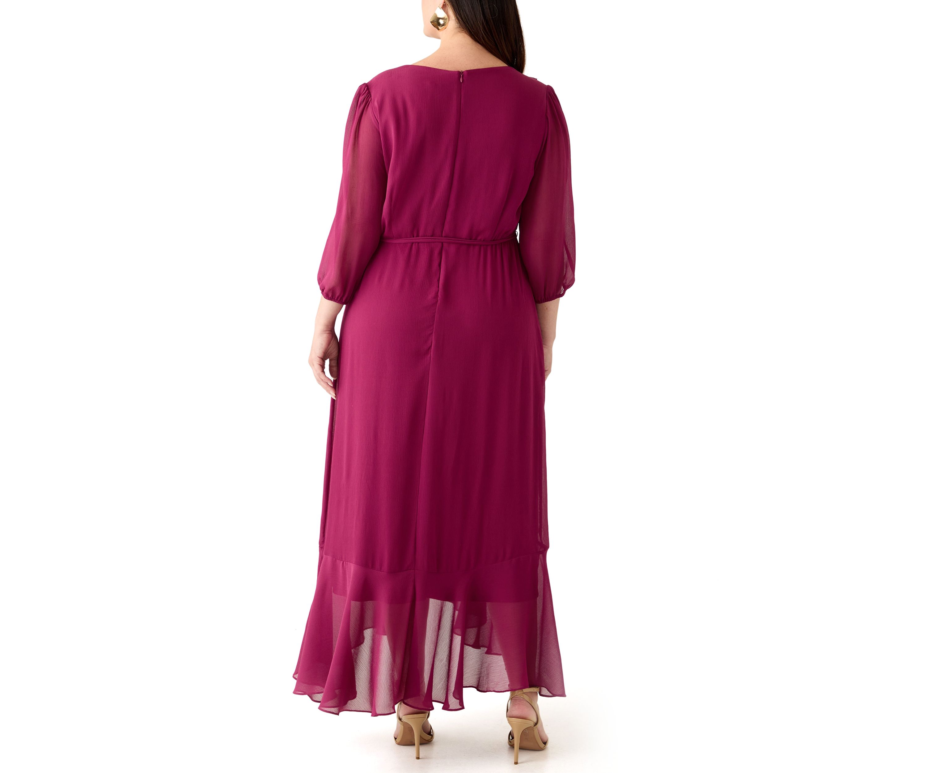  Plus Size 3/4 Blouson Sleeve Chiffon Maxi Dress