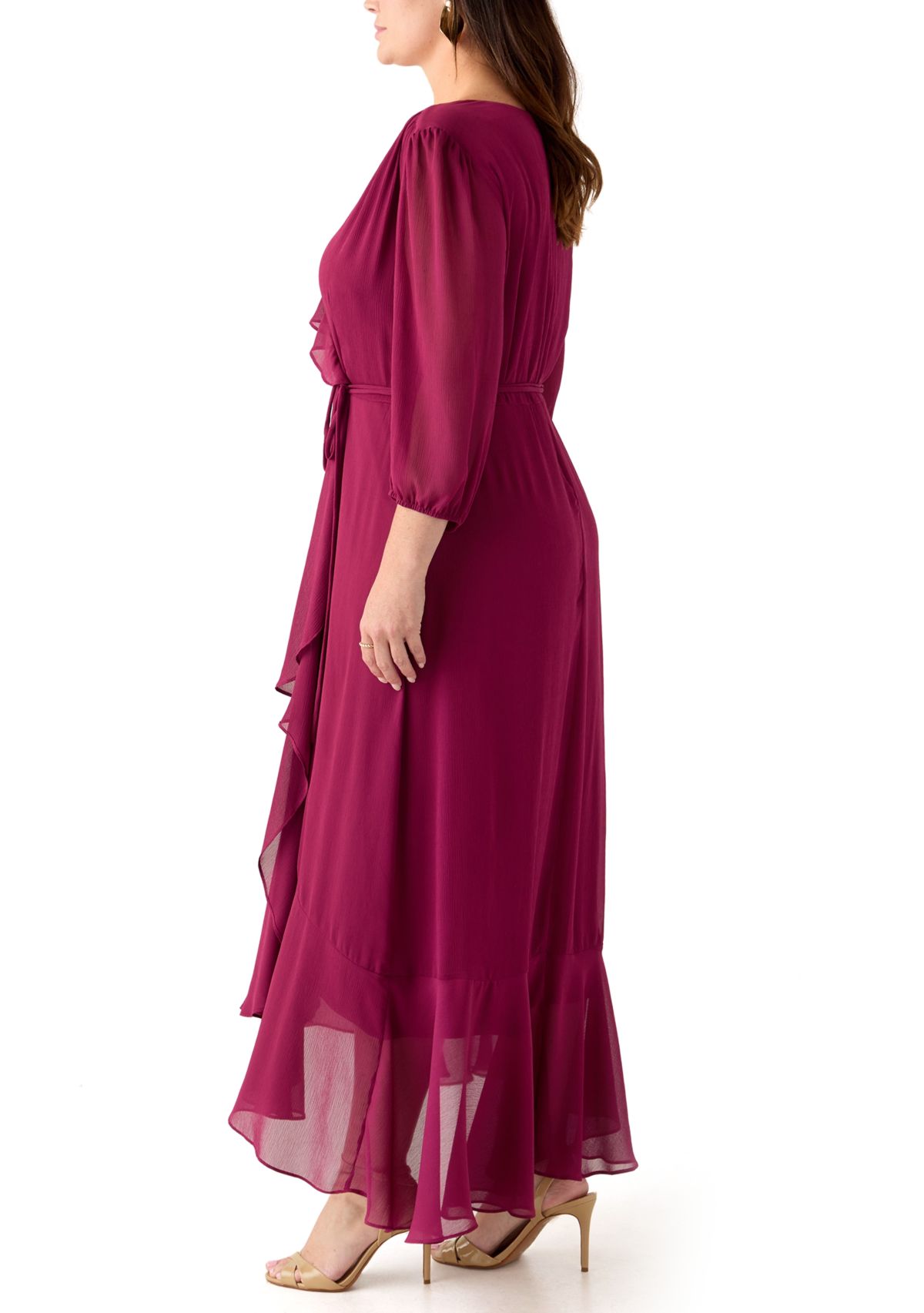  Plus Size 3/4 Blouson Sleeve Chiffon Maxi Dress