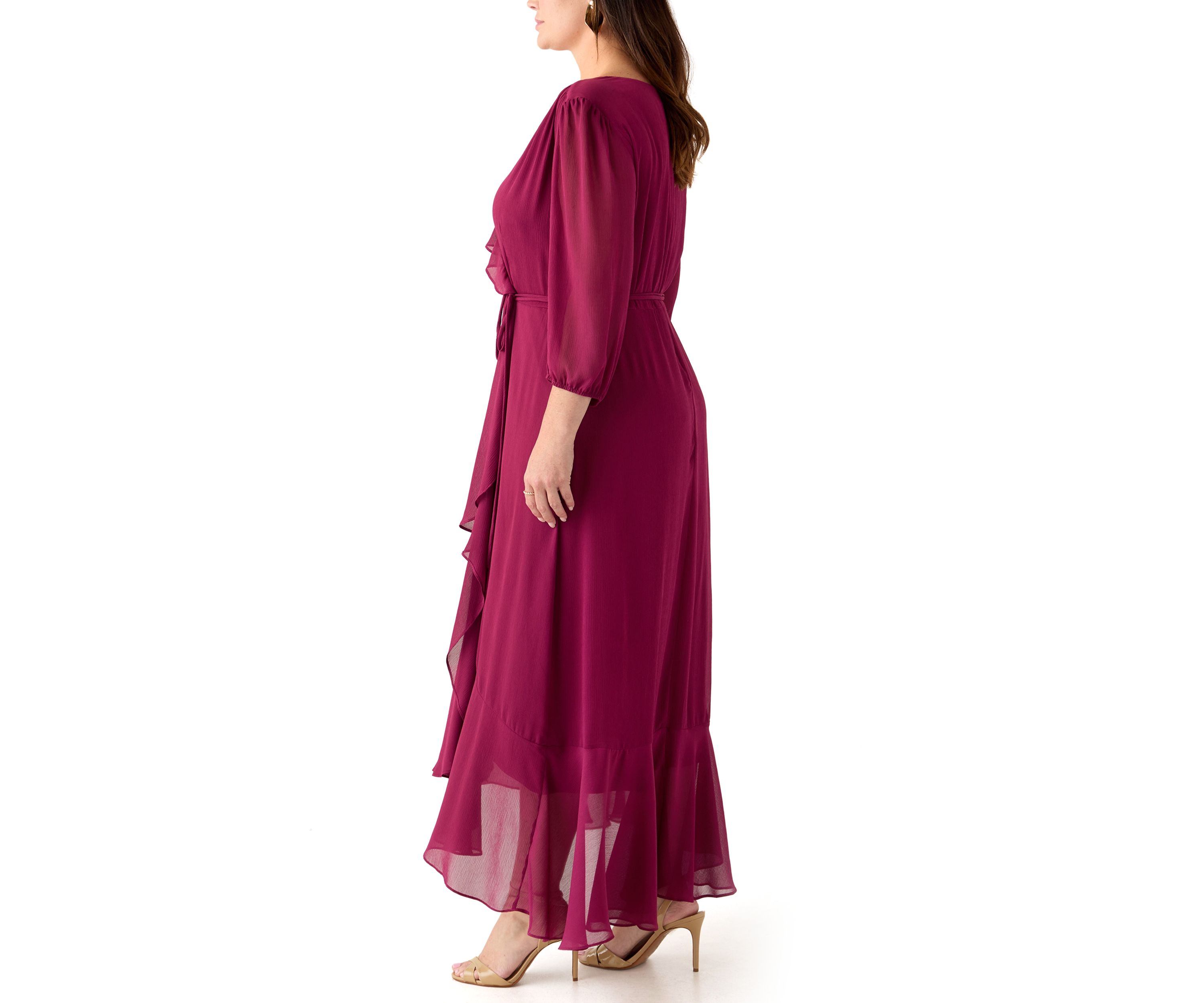  Plus Size 3/4 Blouson Sleeve Chiffon Maxi Dress