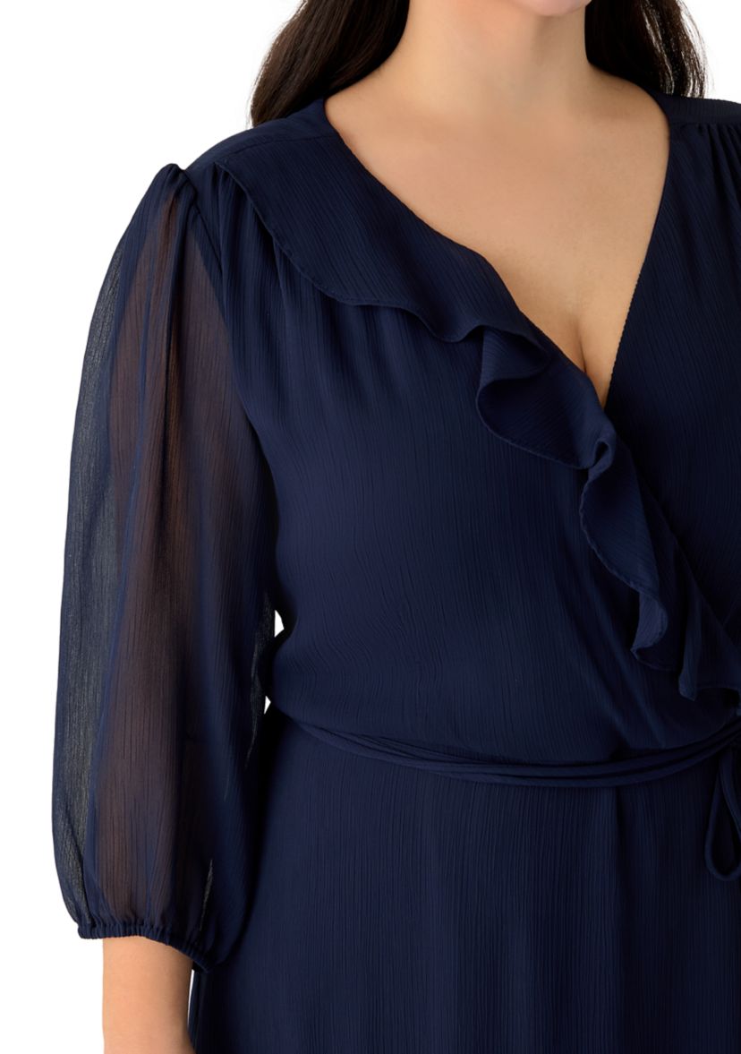 Maison Tara Plus Size 3/4 Blouson Sleeve Chiffon Maxi Dress | Belk