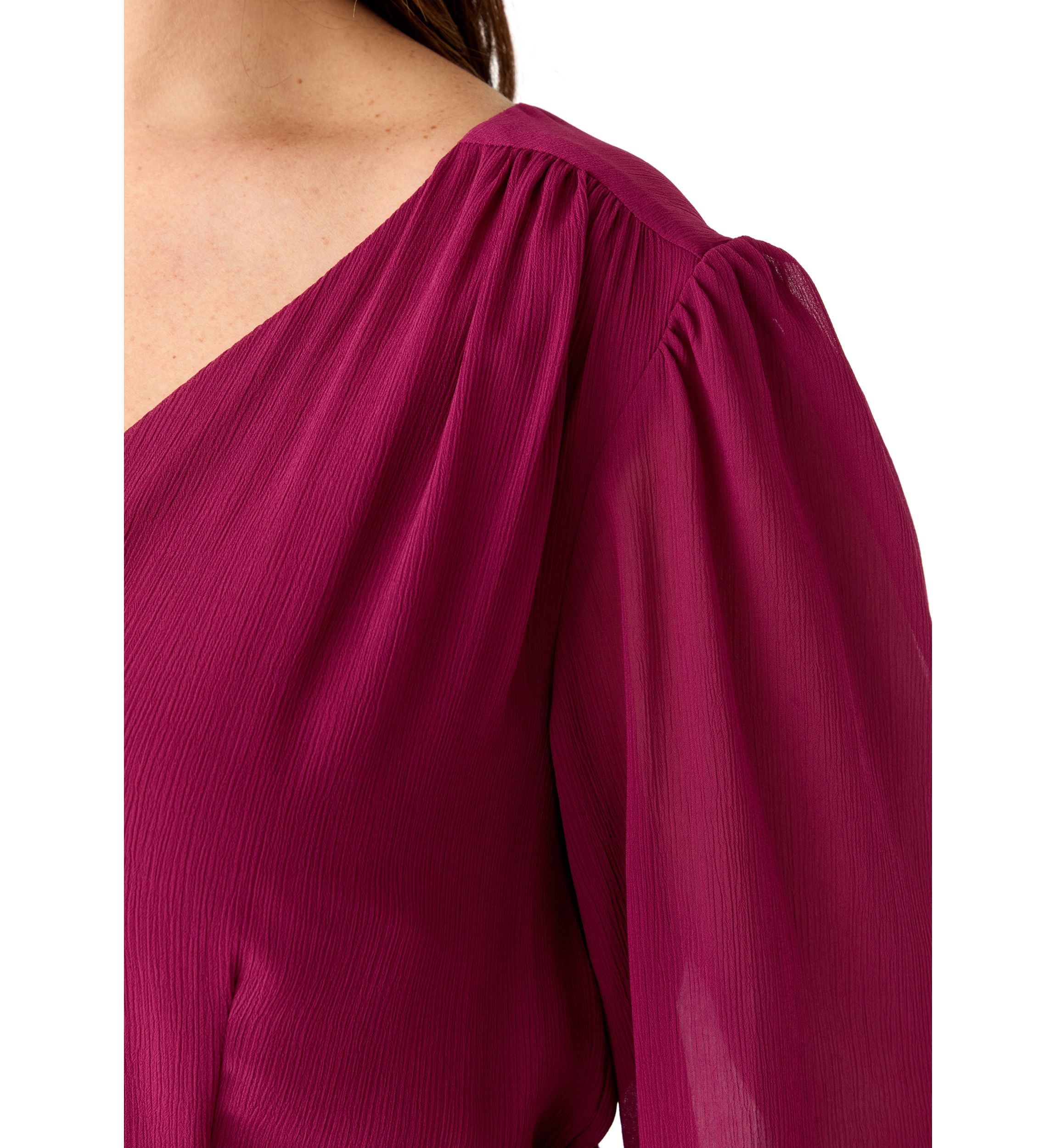  Plus Size 3/4 Blouson Sleeve Chiffon Maxi Dress