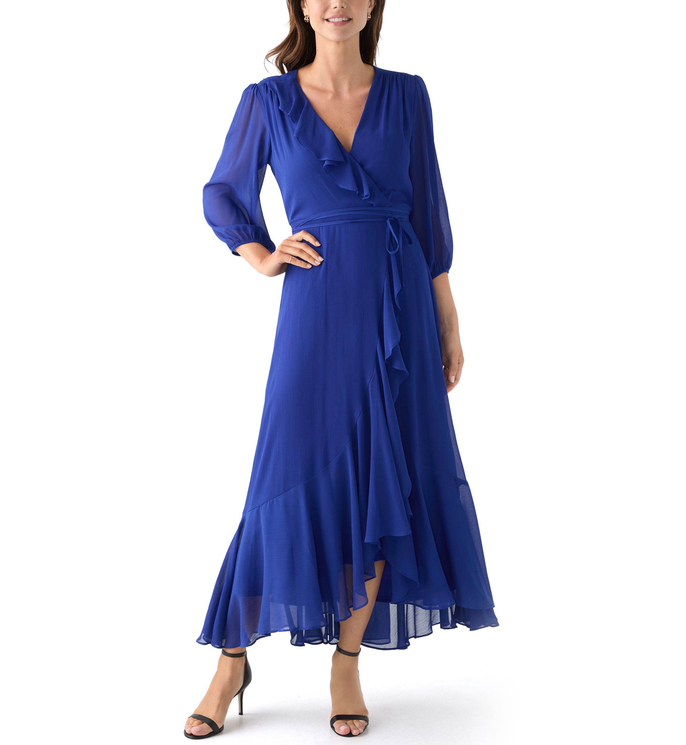 Womens V-Neck Chiffon Maxi Dress