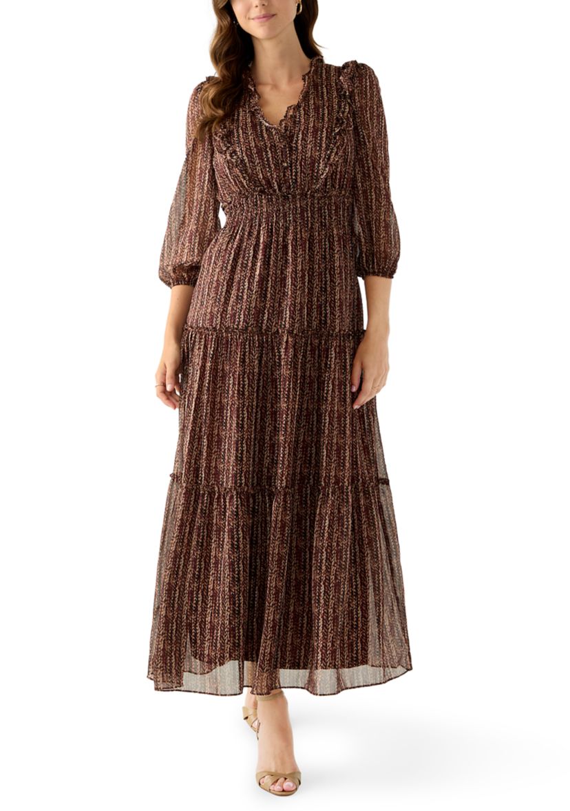 Womens V-Neck Print Chiffon Maxi Dress