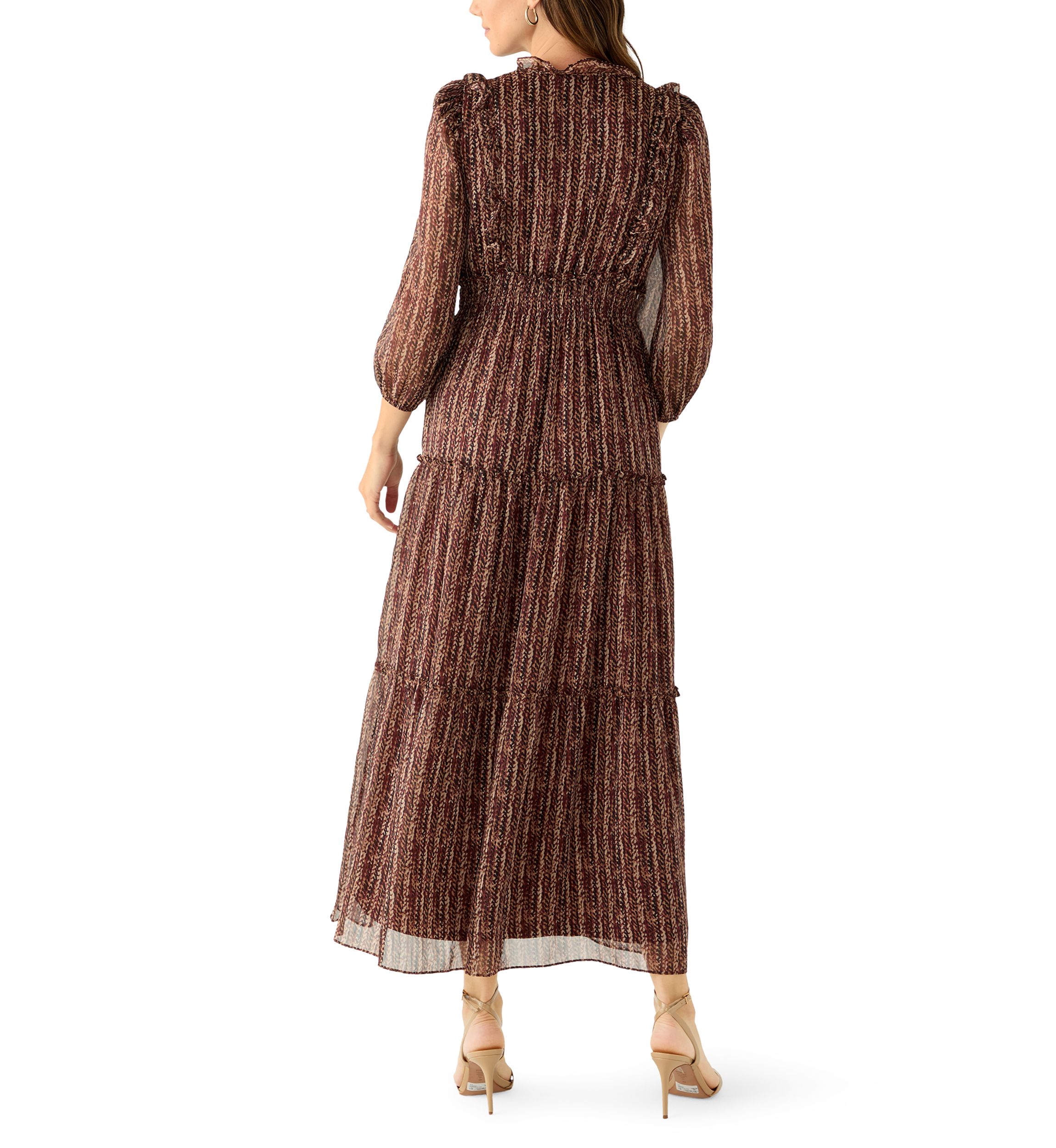 Womens V-Neck Print Chiffon Maxi Dress