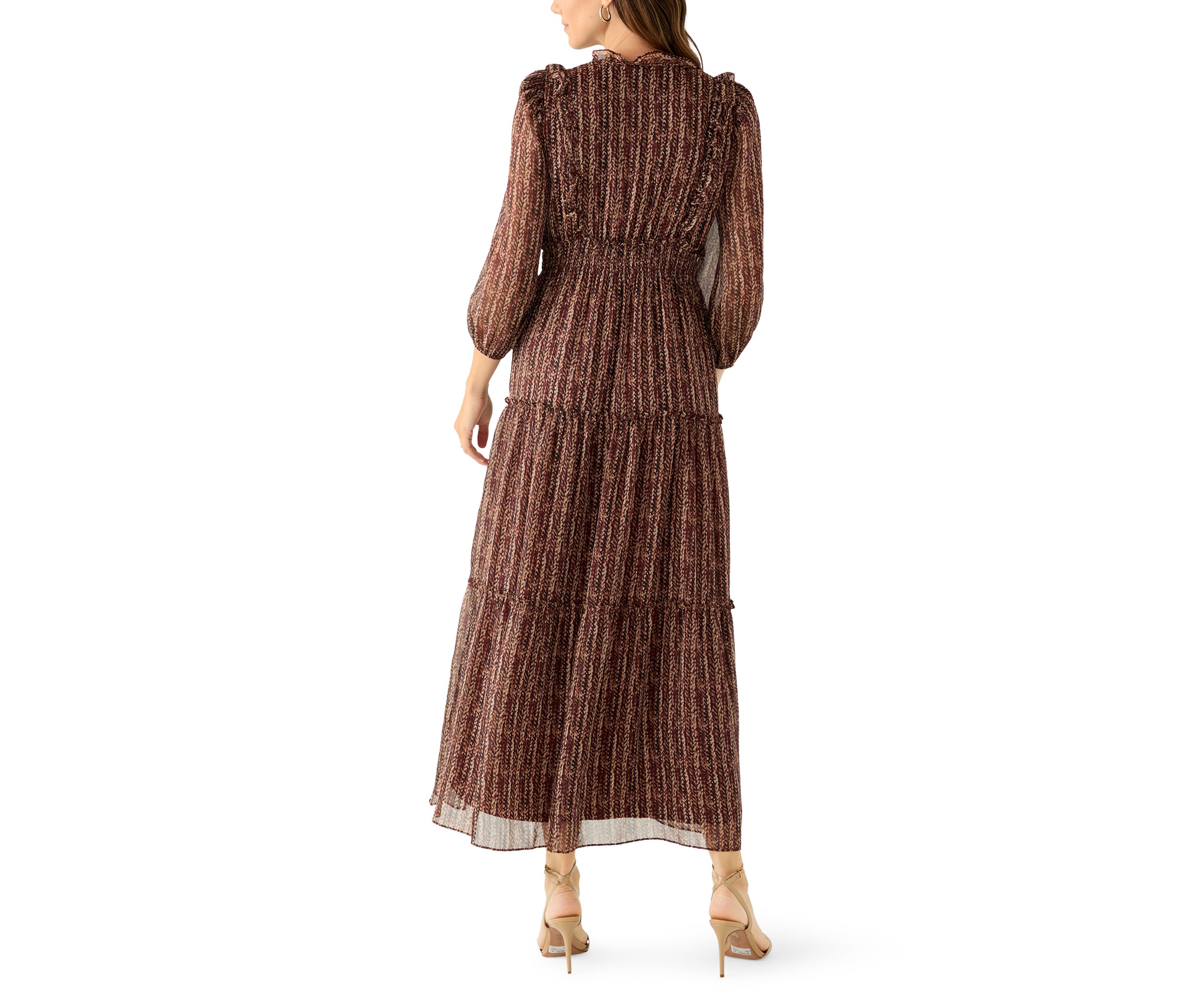 Womens V-Neck Print Chiffon Maxi Dress