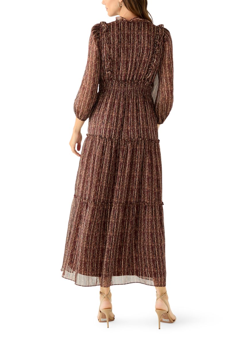Womens V-Neck Print Chiffon Maxi Dress