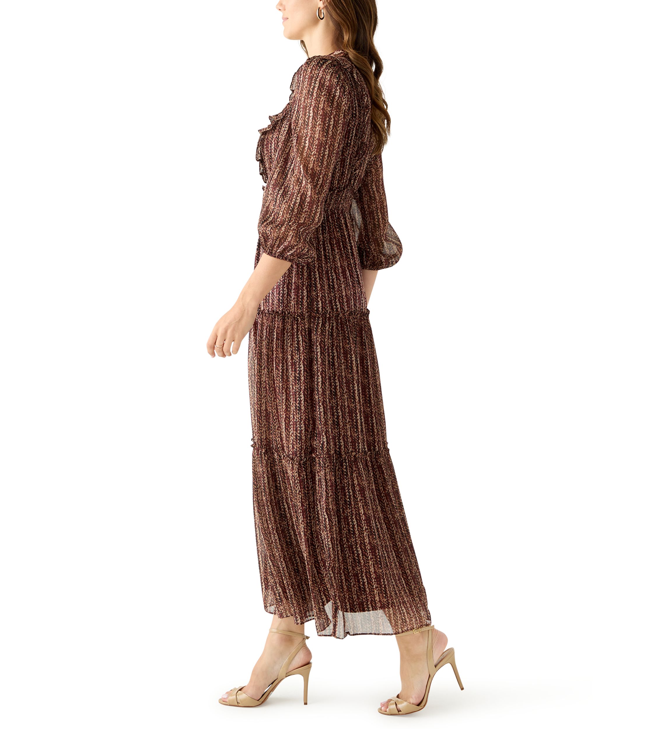 Womens V-Neck Print Chiffon Maxi Dress