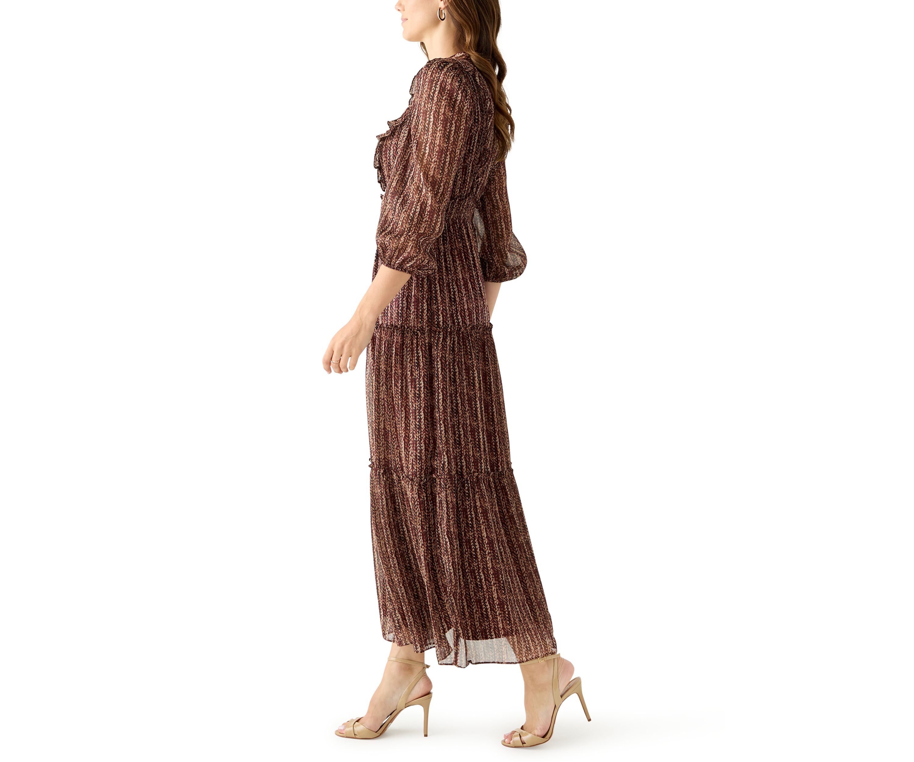 Womens V-Neck Print Chiffon Maxi Dress