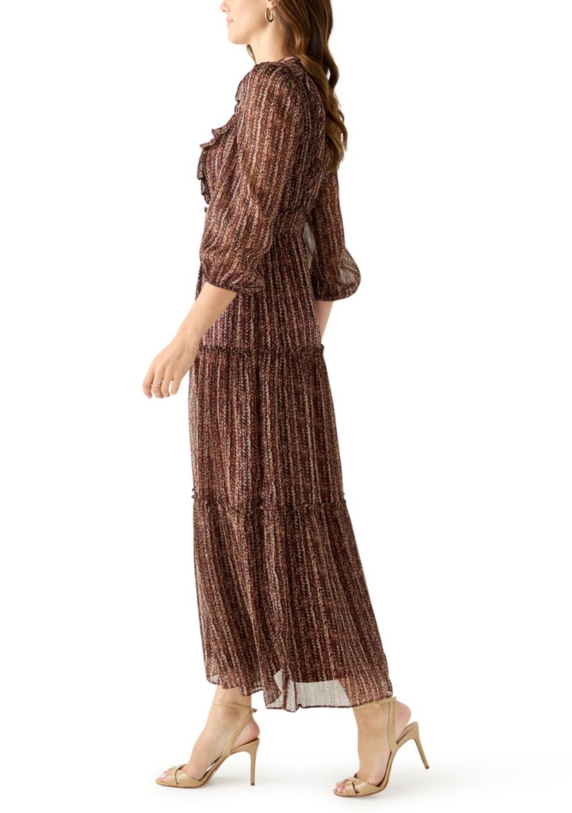Womens V-Neck Print Chiffon Maxi Dress