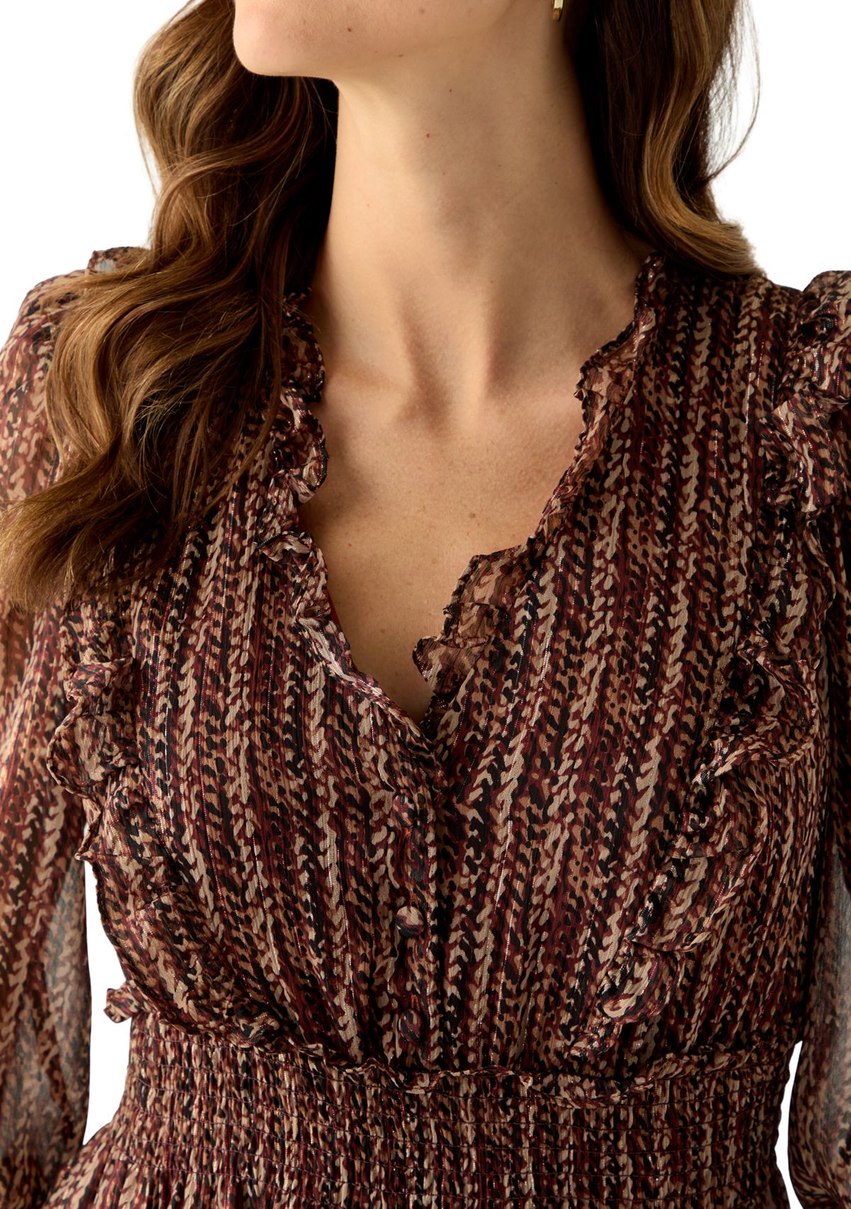 Womens V-Neck Print Chiffon Maxi Dress