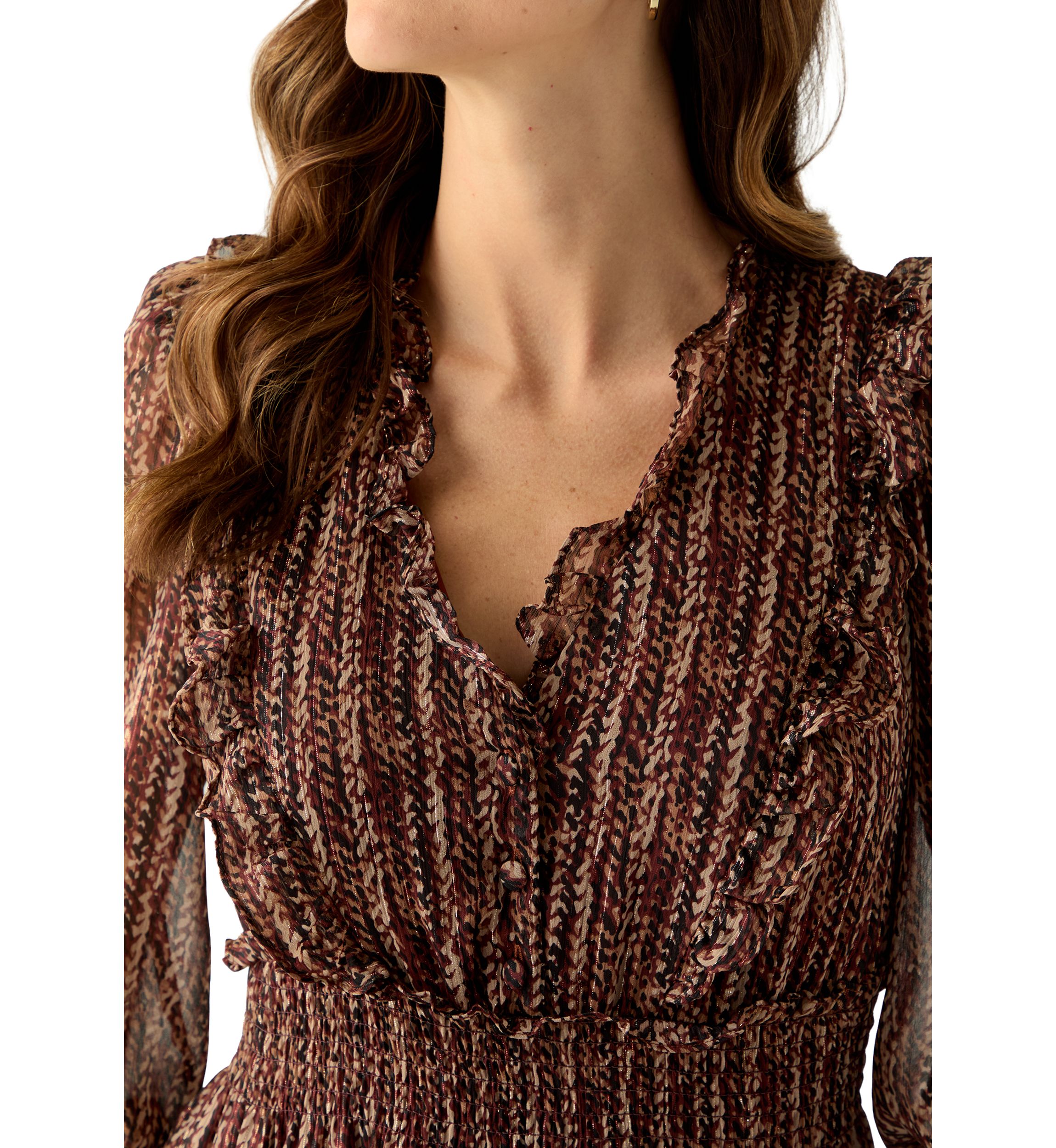 Womens V-Neck Print Chiffon Maxi Dress