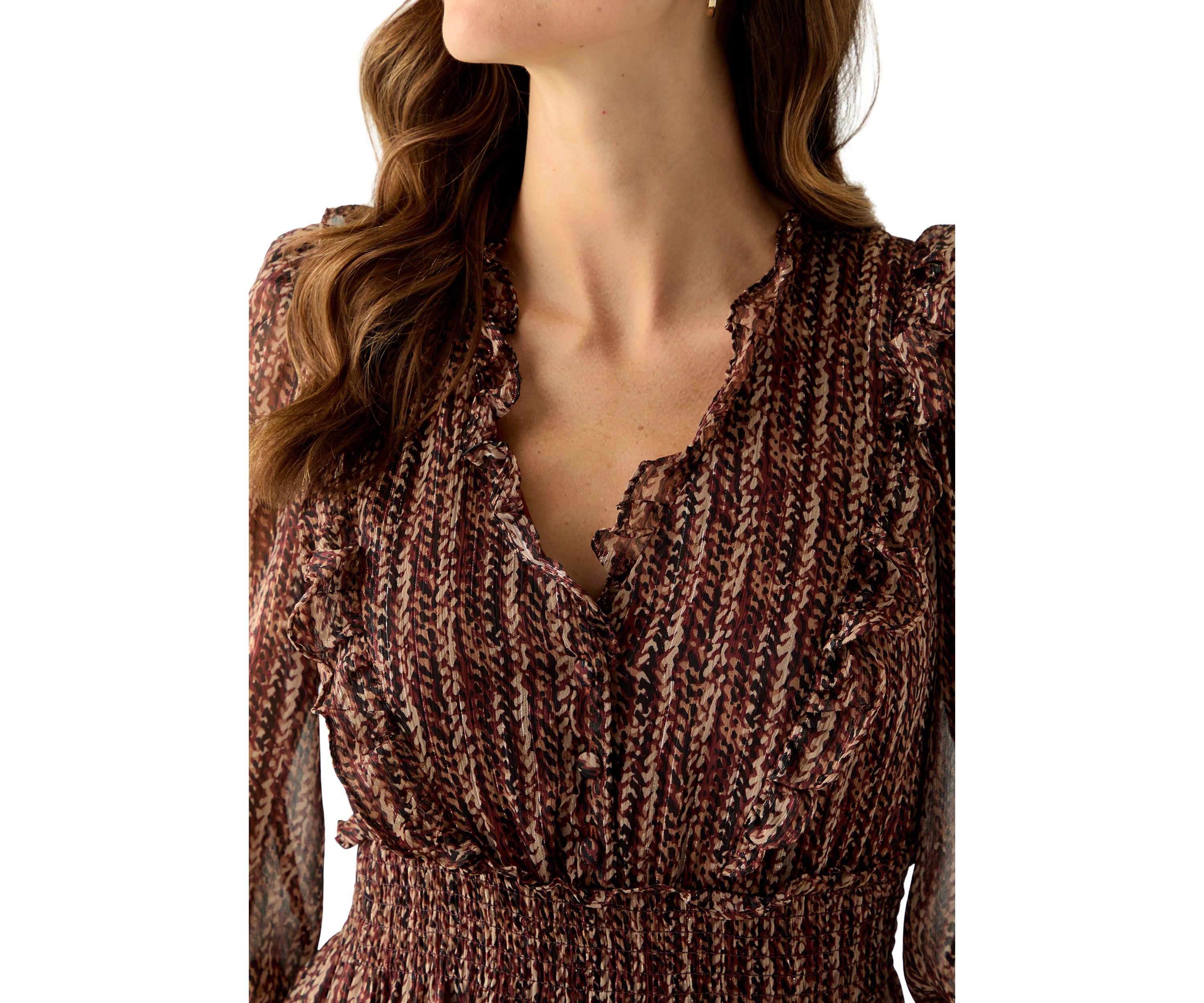 Womens V-Neck Print Chiffon Maxi Dress