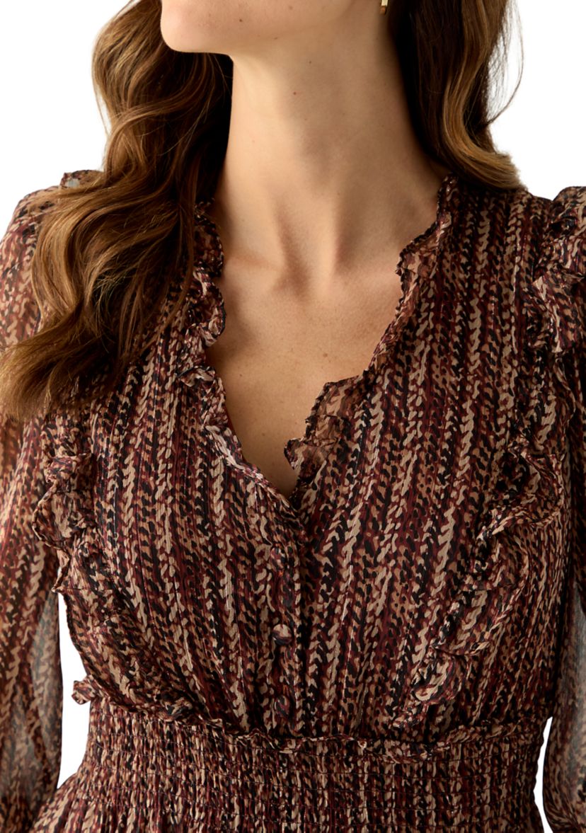 Womens V-Neck Print Chiffon Maxi Dress