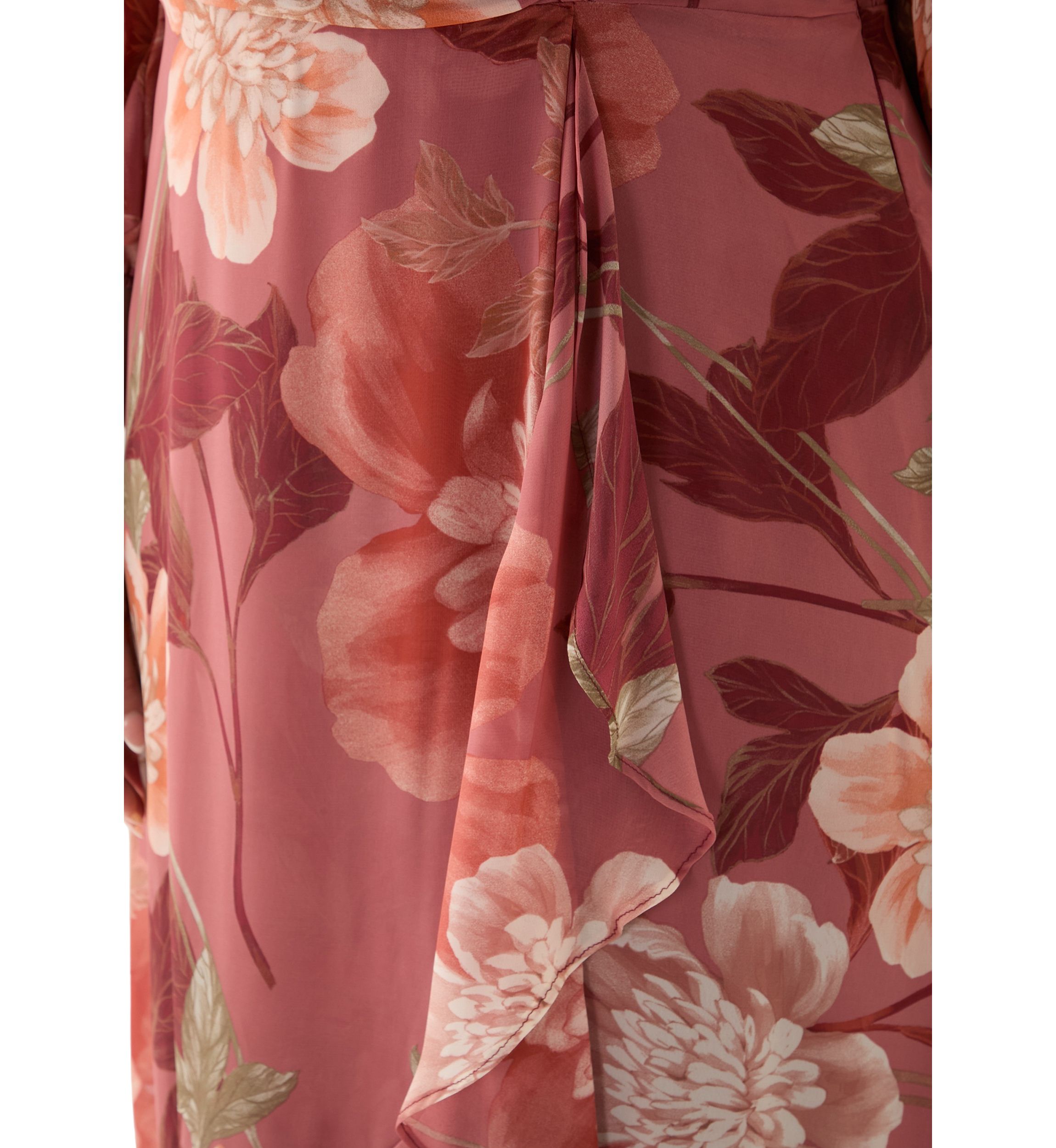 Plus Size 3/4 Sleeve V-Neck Floral Print Chiffon Maxi Dress